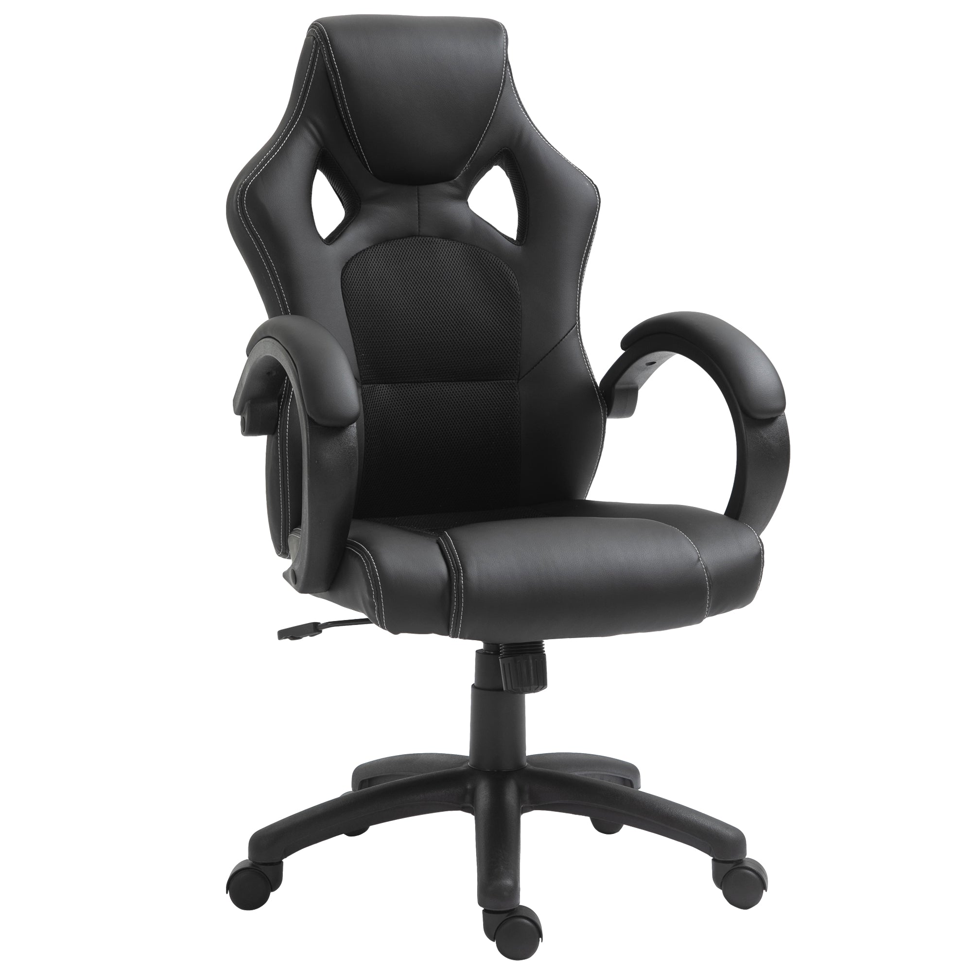 Vinsetto High-Back Gaming Chair Faux Leather Swivel Computer Racing Gamer Desk Chair for Home Office with Wheels, Black