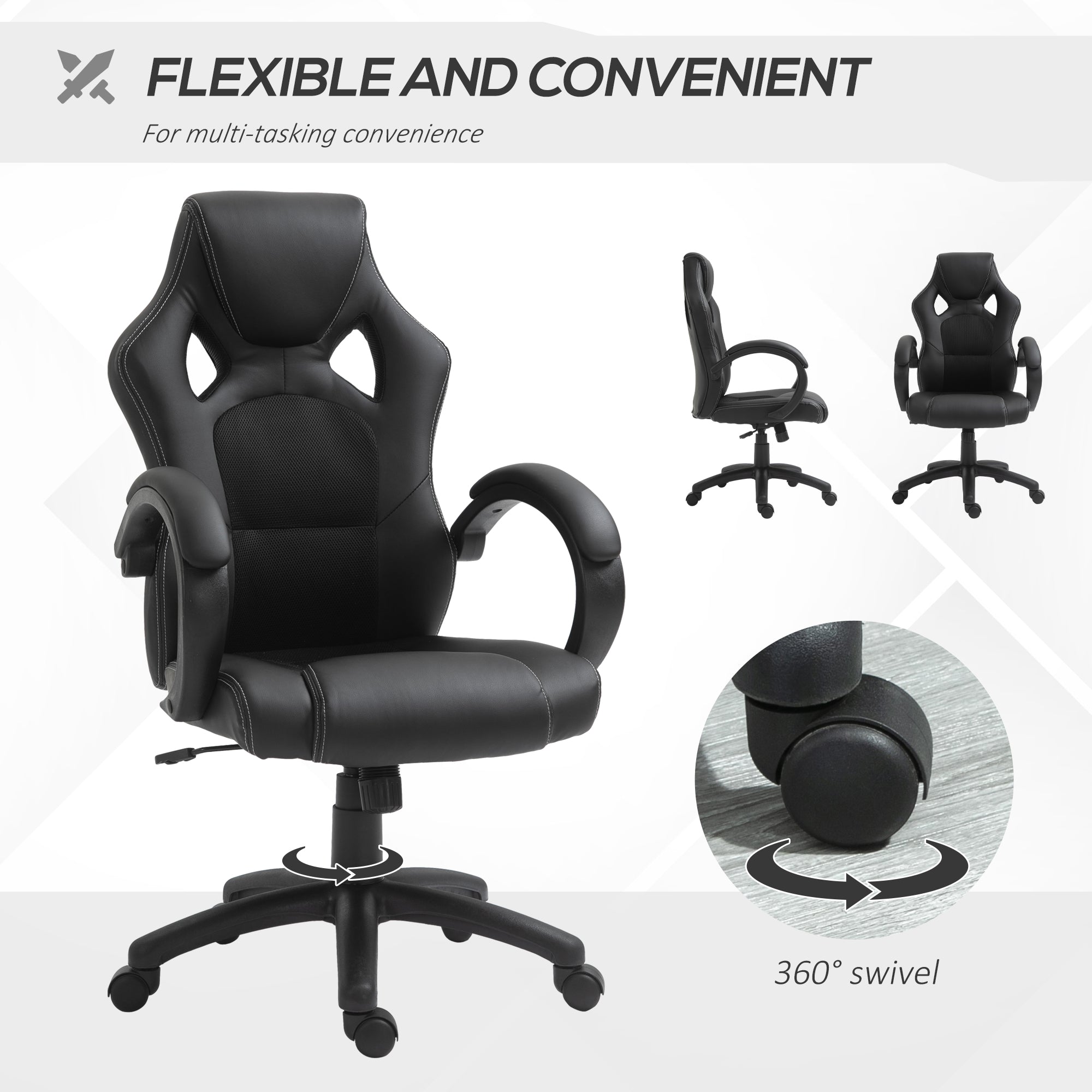 Vinsetto High-Back Gaming Chair Faux Leather Swivel Computer Racing Gamer Desk Chair for Home Office with Wheels, Black