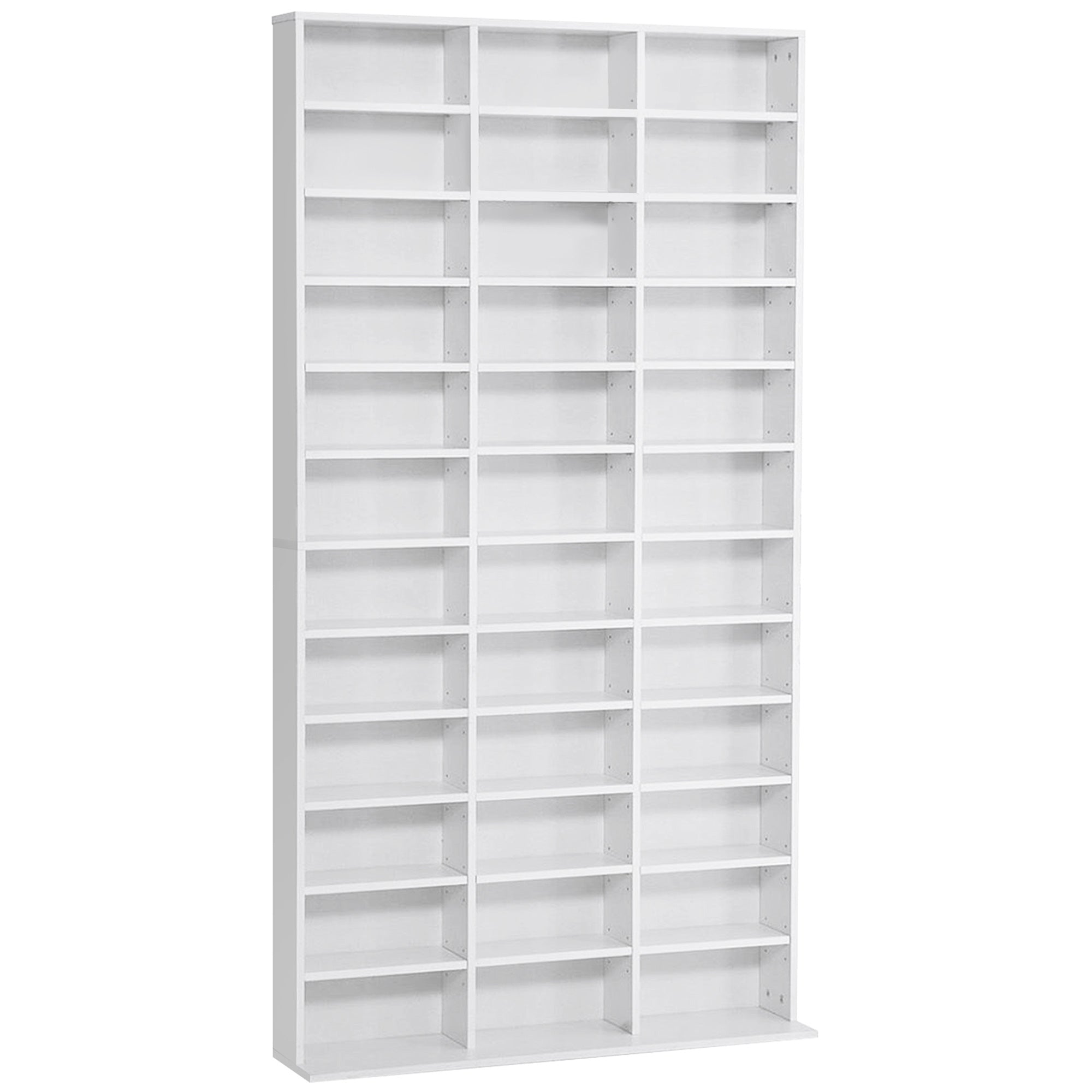 1116 CD/ 528 DVD Storage Unit, Media Storage Shelf, Wooden Display Unit with Adjustable Shelves, 102 x 195 cm, White