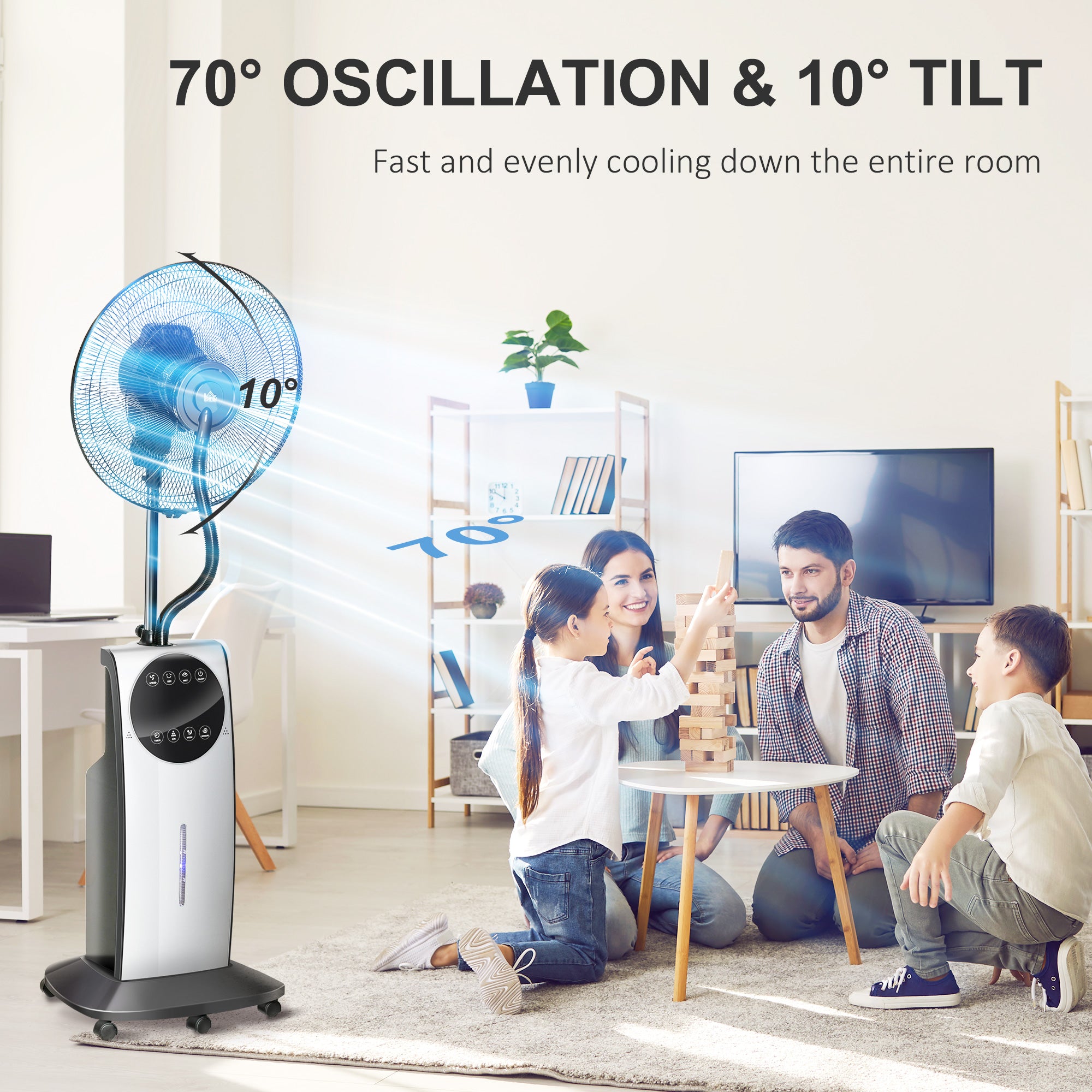 Pedestal Fan with Water Mist Spray, Spray Misting Fan with 70° Oscillation, Tilt Head, 3 Speeds, 3 Modes, Adjustable Mist, 3.1L Water Tank, Timer for Home, 135 cm