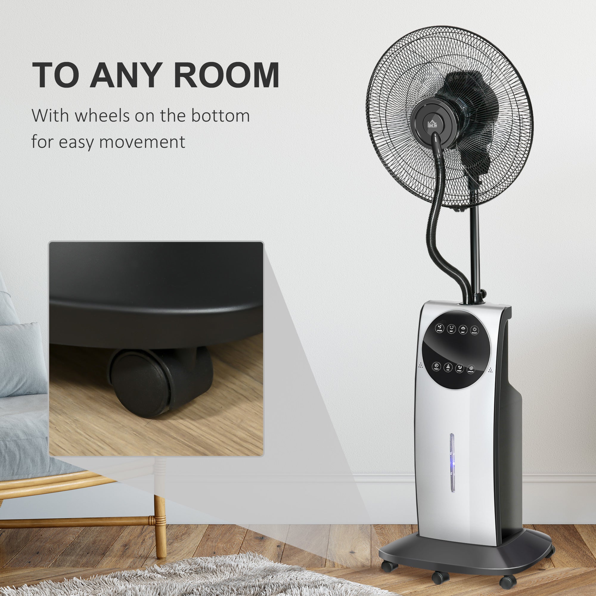 Pedestal Fan with Water Mist Spray, Spray Misting Fan with 70° Oscillation, Tilt Head, 3 Speeds, 3 Modes, Adjustable Mist, 3.1L Water Tank, Timer for Home, 135 cm
