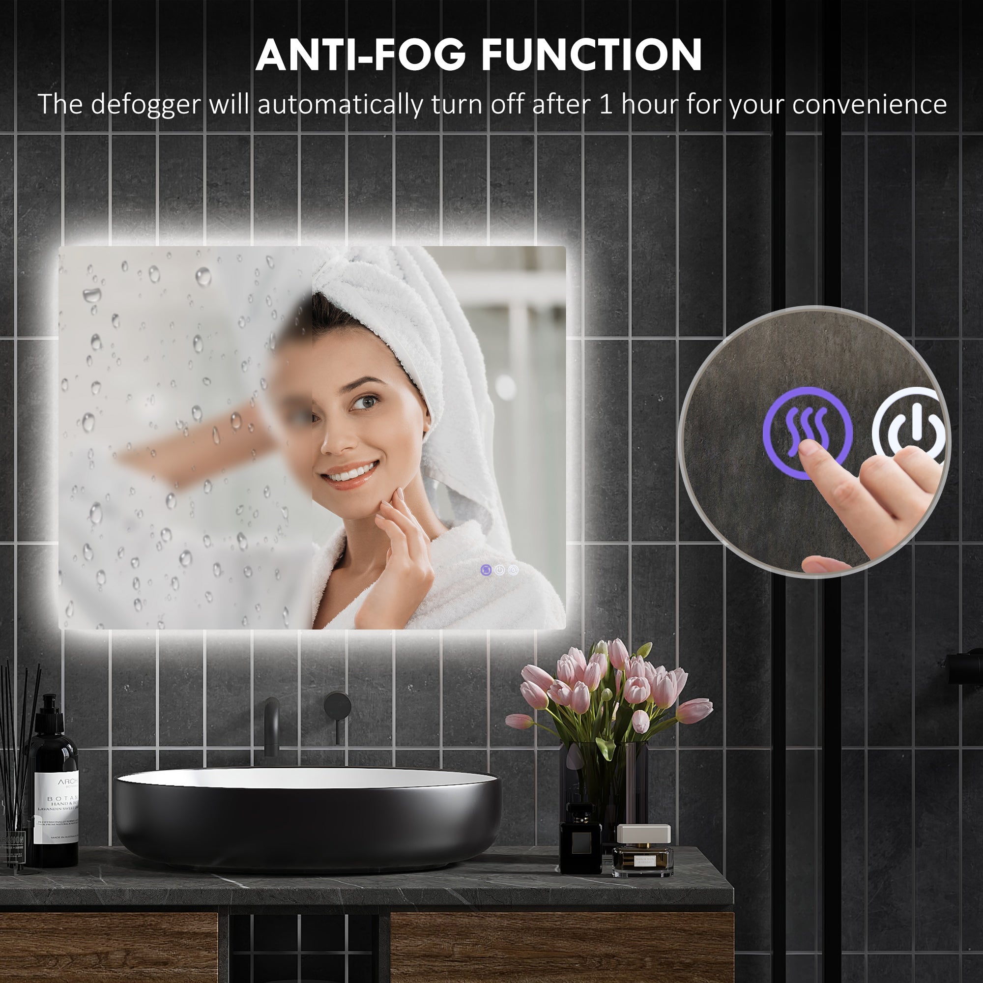 32" x 24" Backlit LED Bathroom Mirror - Anti-Fog, Memory, Infinite Color Temperature