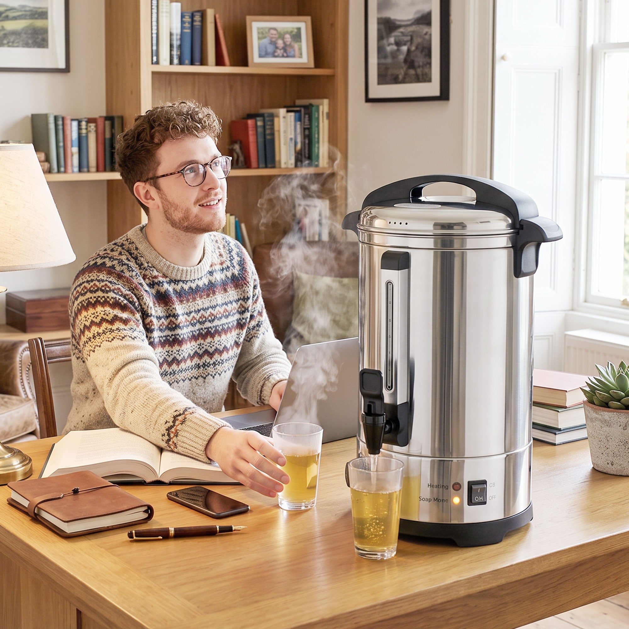 6.5L Catering Urn, 1500W Hot Water Boiler Dispenser with Thermostat, Stainless Steel Tea Urn Kettle with Keep Warm Function, Adjustable Temperature and Easy Pour Tap for Home Office Parties