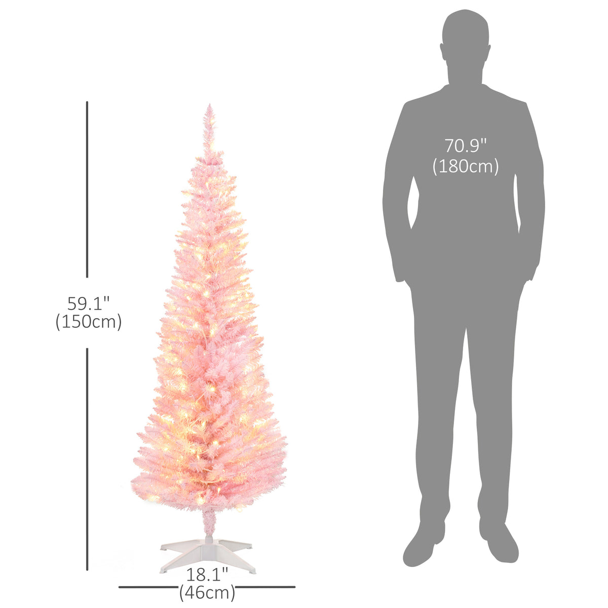 5 ft Pre-Lit Slim Pencil Artificial Christmas Tree with 294 Tips, 110 Warm White LED Lights, Pink