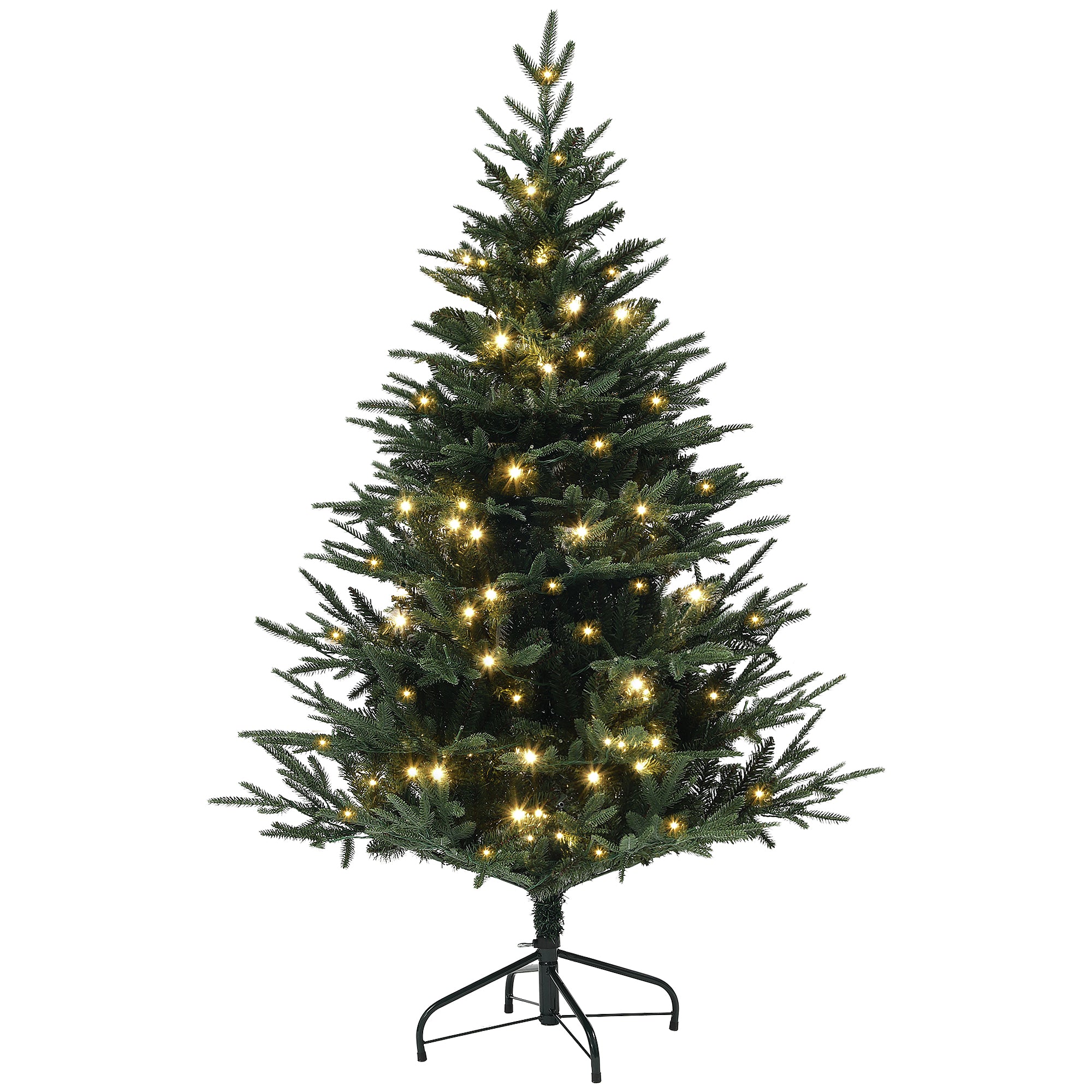5ft Prelit Christmas Tree with 542 Tips, Warm White LED Lights and Steel Base, Hinged Artificial Xmas Tree, Automatic Open, Green