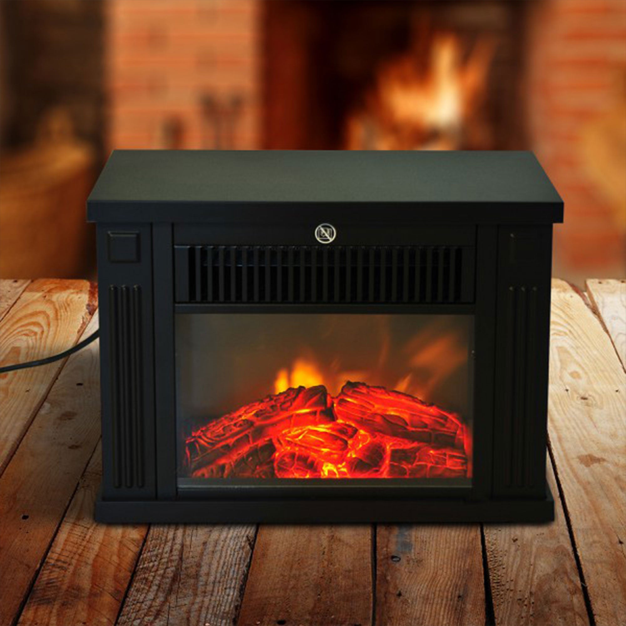14" 1000W Mini Standing Electric Fireplace Portable Heater with Overheating, Black