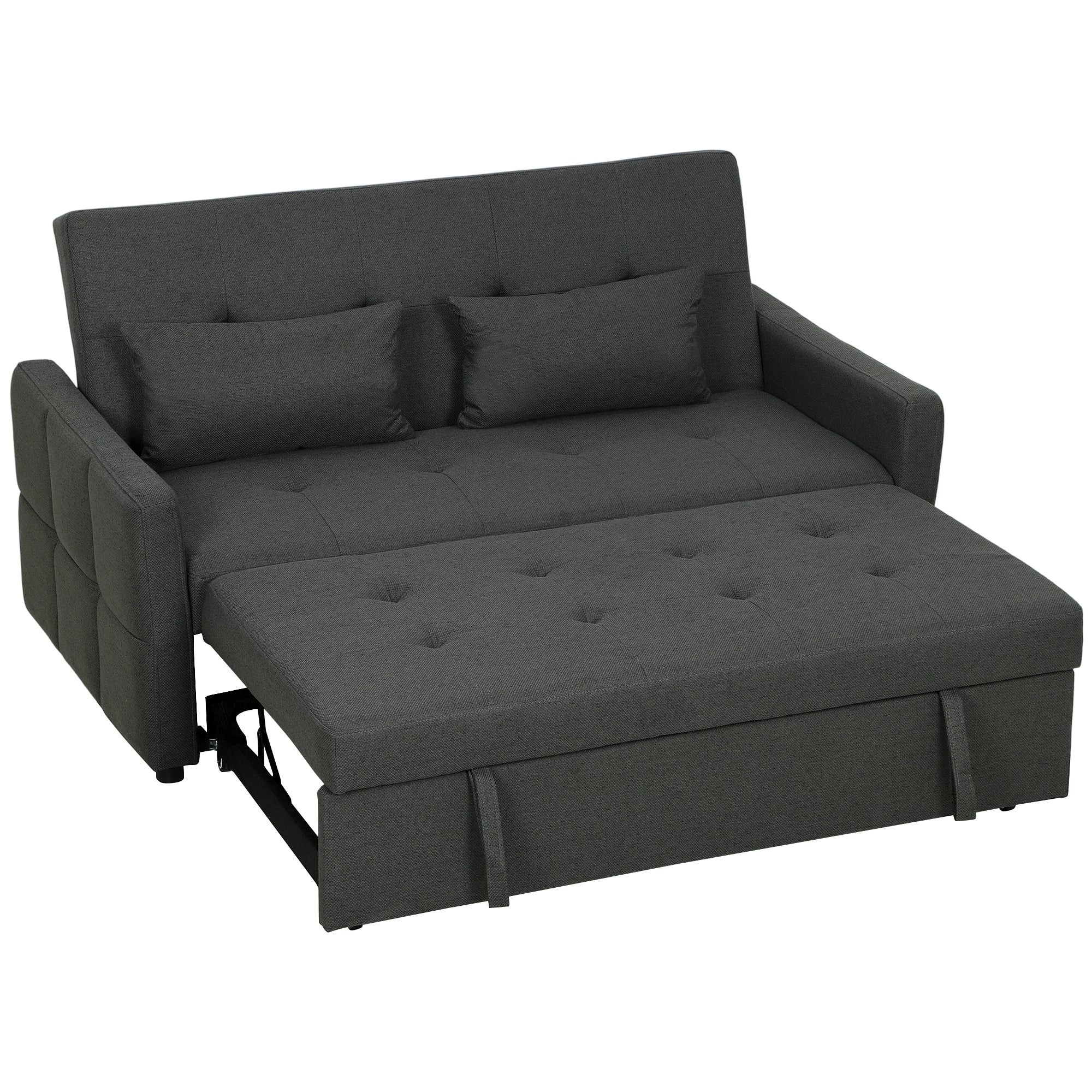 2 Seater Sofa Bed, Click Clack Sleeper Sofa with Pull Out Design, 2 Pillows, High Density Foam, Wide Seat, Linen Convertible Loveseat Bed Settee for Living Room, 137x179cm, Charcoal Grey