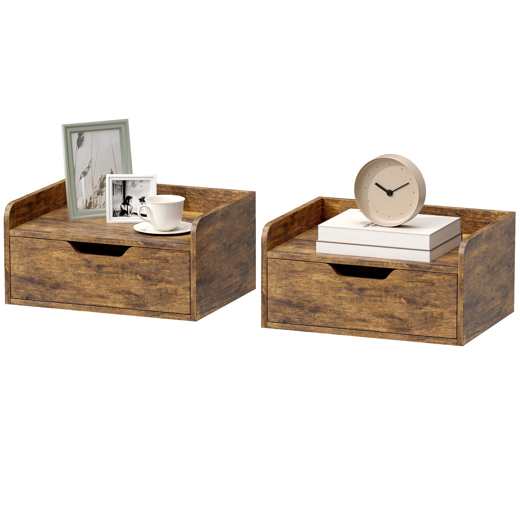 Floating Nightstands Set of 2, Wall Mounted Bedside Table with Storage Drawer for Bedroom, Rustic Brown