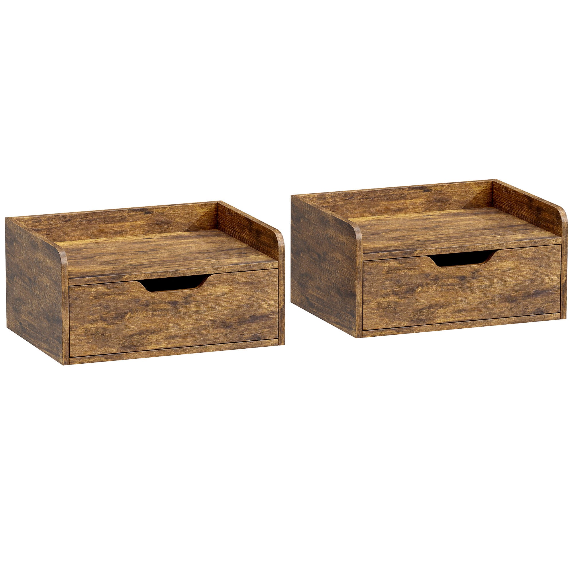 Floating Nightstands Set of 2, Wall Mounted Bedside Table with Storage Drawer for Bedroom, Rustic Brown