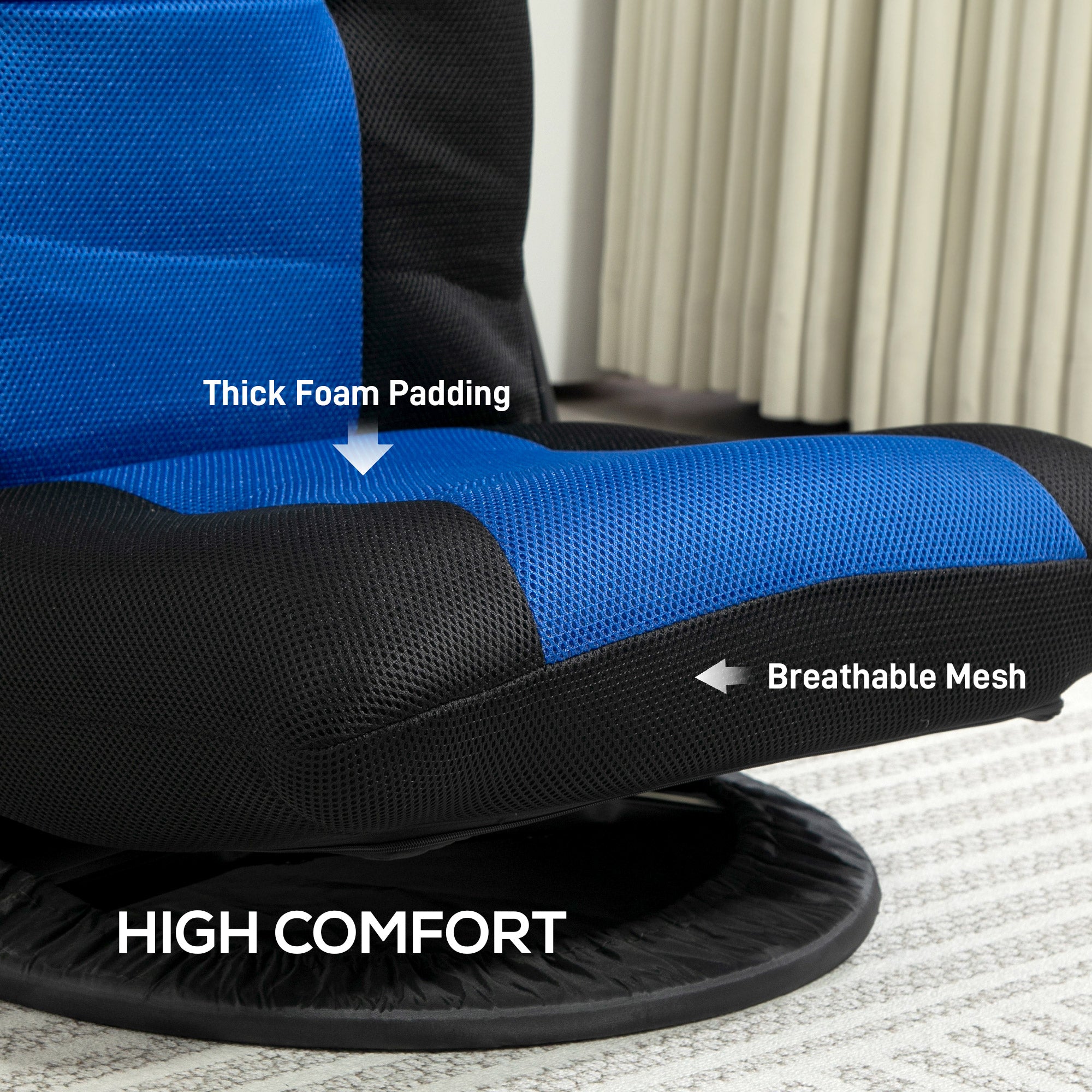 HOMCOM Folding Floor Chair for Adults Teens, 360 Degree Swivel Gaming Chair, 6 Positions Adjustable Lazy Sofa Chair with Padded Backrest for Reading, Gaming, Meditation, Blue