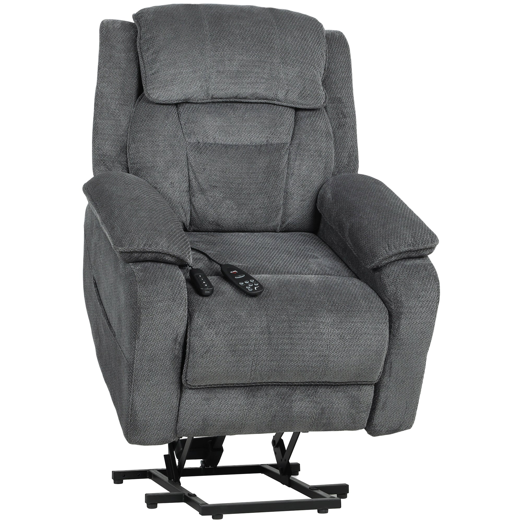 Power Lift Recliner Chair for Elderly with Massage, Electric Recliner with Side Pockets, Remote, 2 Memory Buttons, Footrest, Quiet Reclining Chair for Living Room, Dark Grey