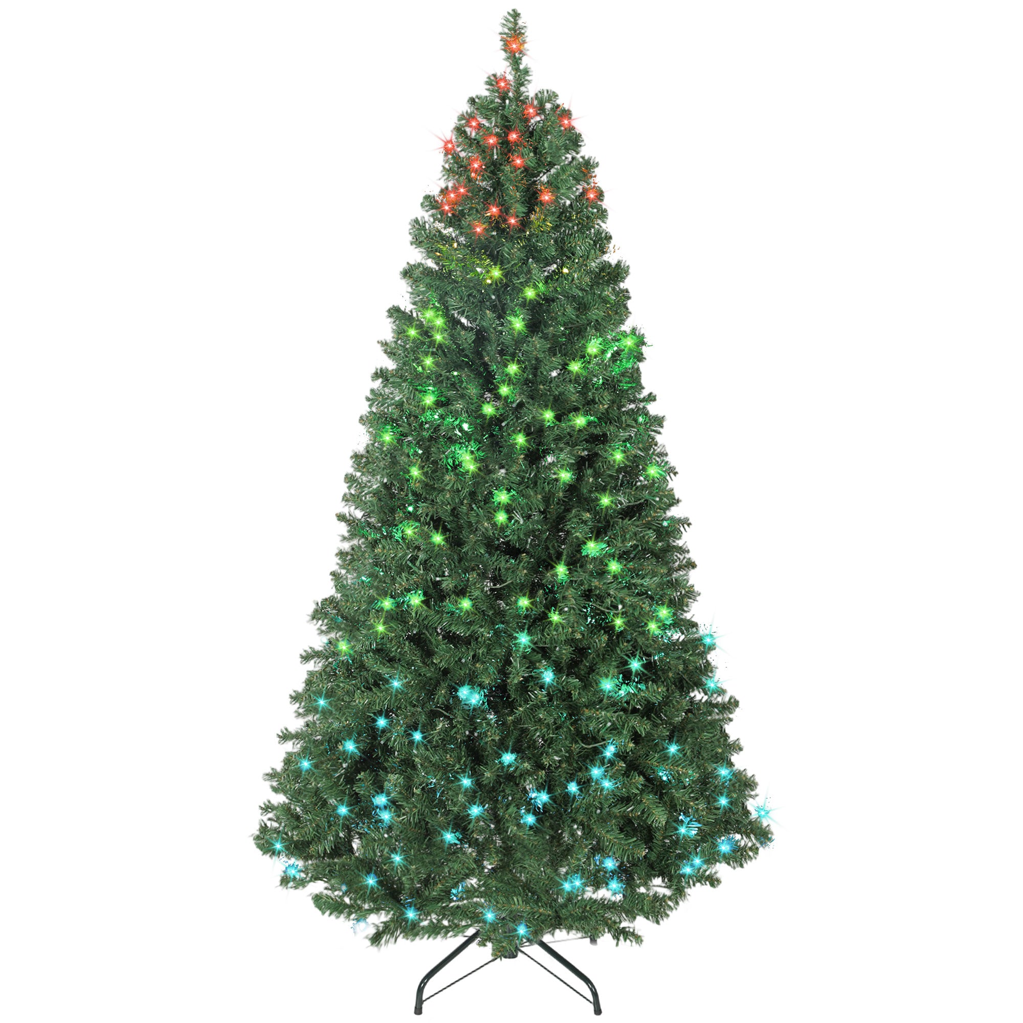 6ft Prelit Christmas Tree with Dimmable RGB LEDs, Remote Control, Daily Timer, Artificial Fir Holiday Decoration, Hinged Xmas Tree with 6 Dynamic Modes, Metal Stand, Easy Assembly, Green