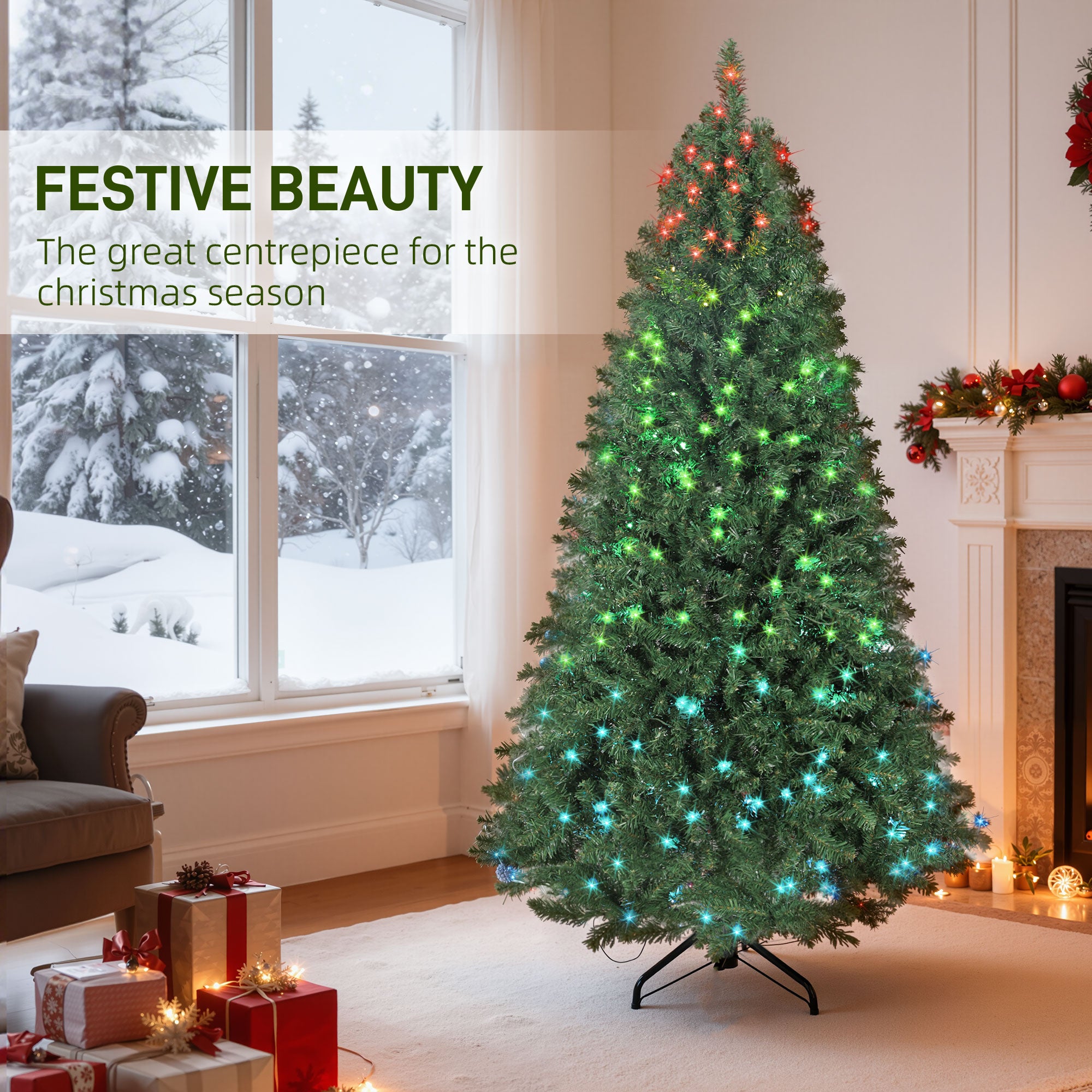 6ft Prelit Christmas Tree with Dimmable RGB LEDs, Remote Control, Daily Timer, Artificial Fir Holiday Decoration, Hinged Xmas Tree with 6 Dynamic Modes, Metal Stand, Easy Assembly, Green