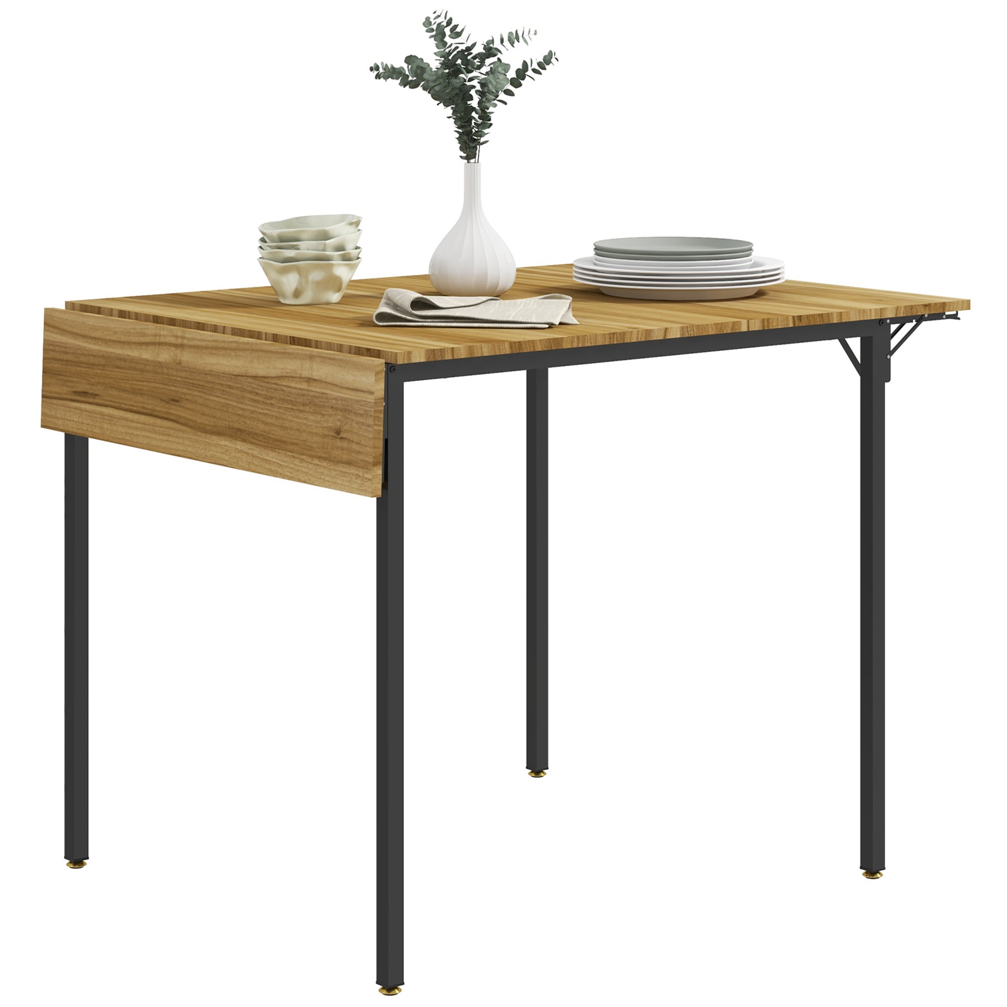 Folding Dining Table for 2 to 4 People, Industrial Drop Leaf Table for Small Space, Walnut