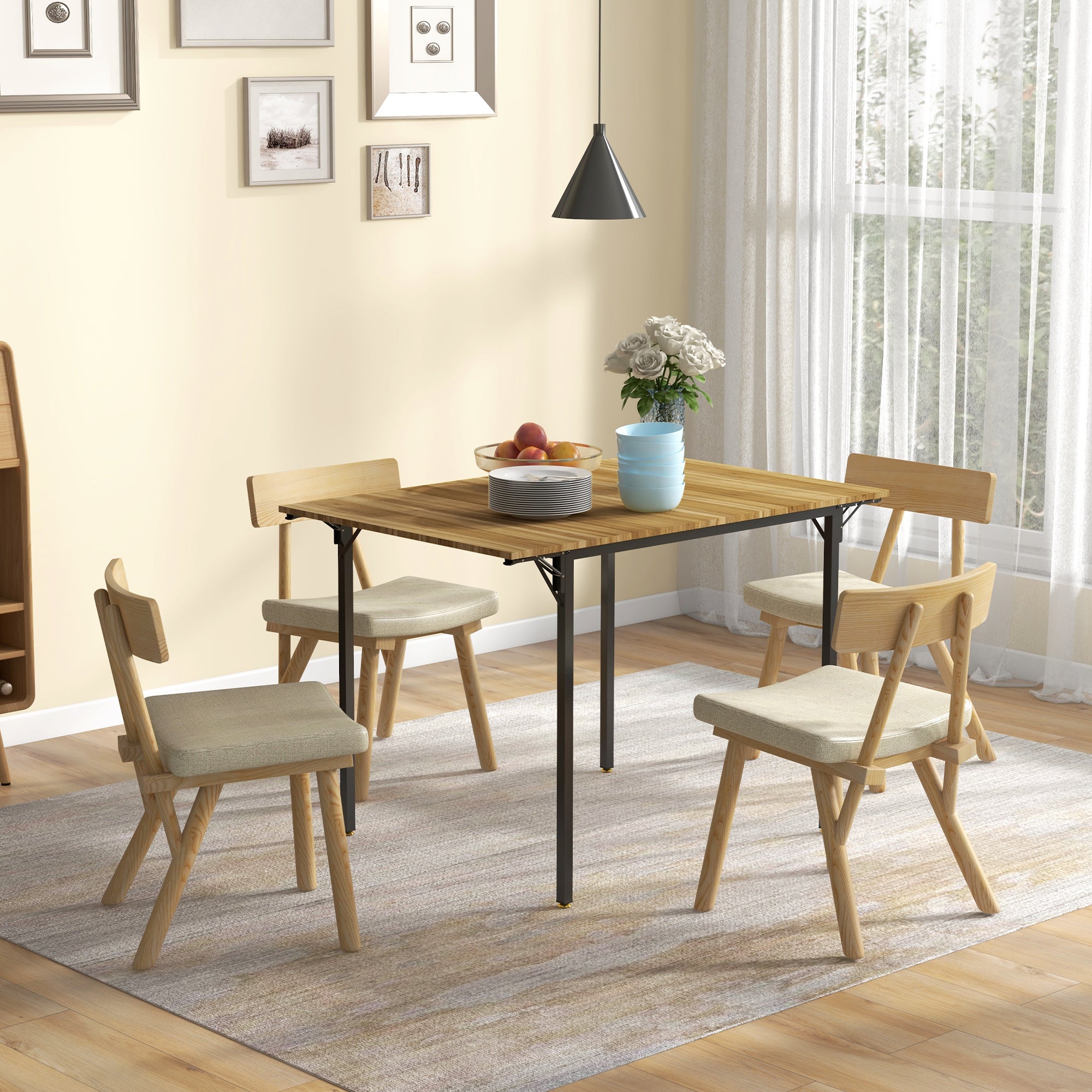 Folding Dining Table for 2 to 4 People, Industrial Drop Leaf Table for Small Space, Walnut