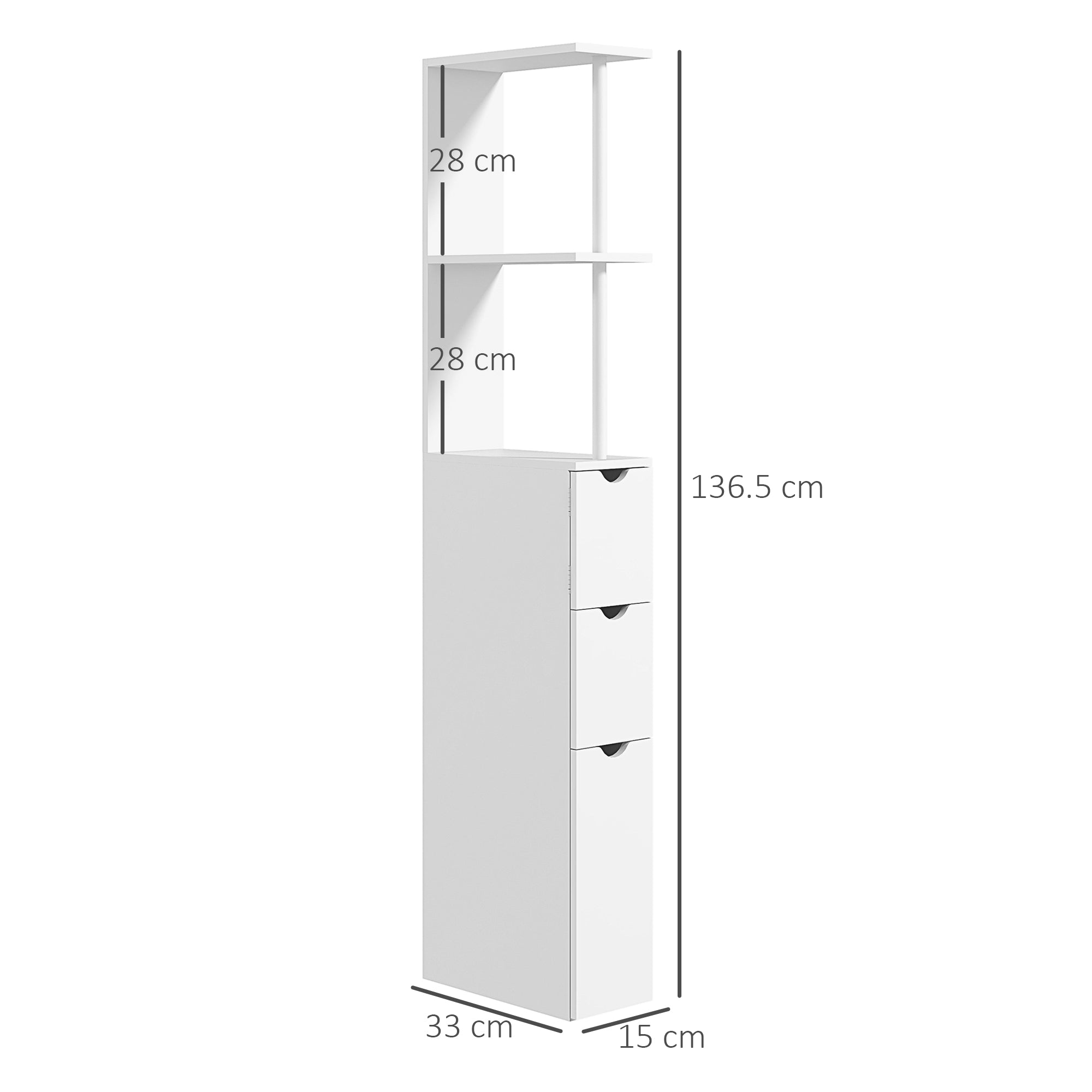 HOMCOM Tall Bathroom Cabinet, Freestanding Bathroom Storage Cabinet with 2-Tier Shelf and Drawers, Narrow Cupboard Storage Unit, White