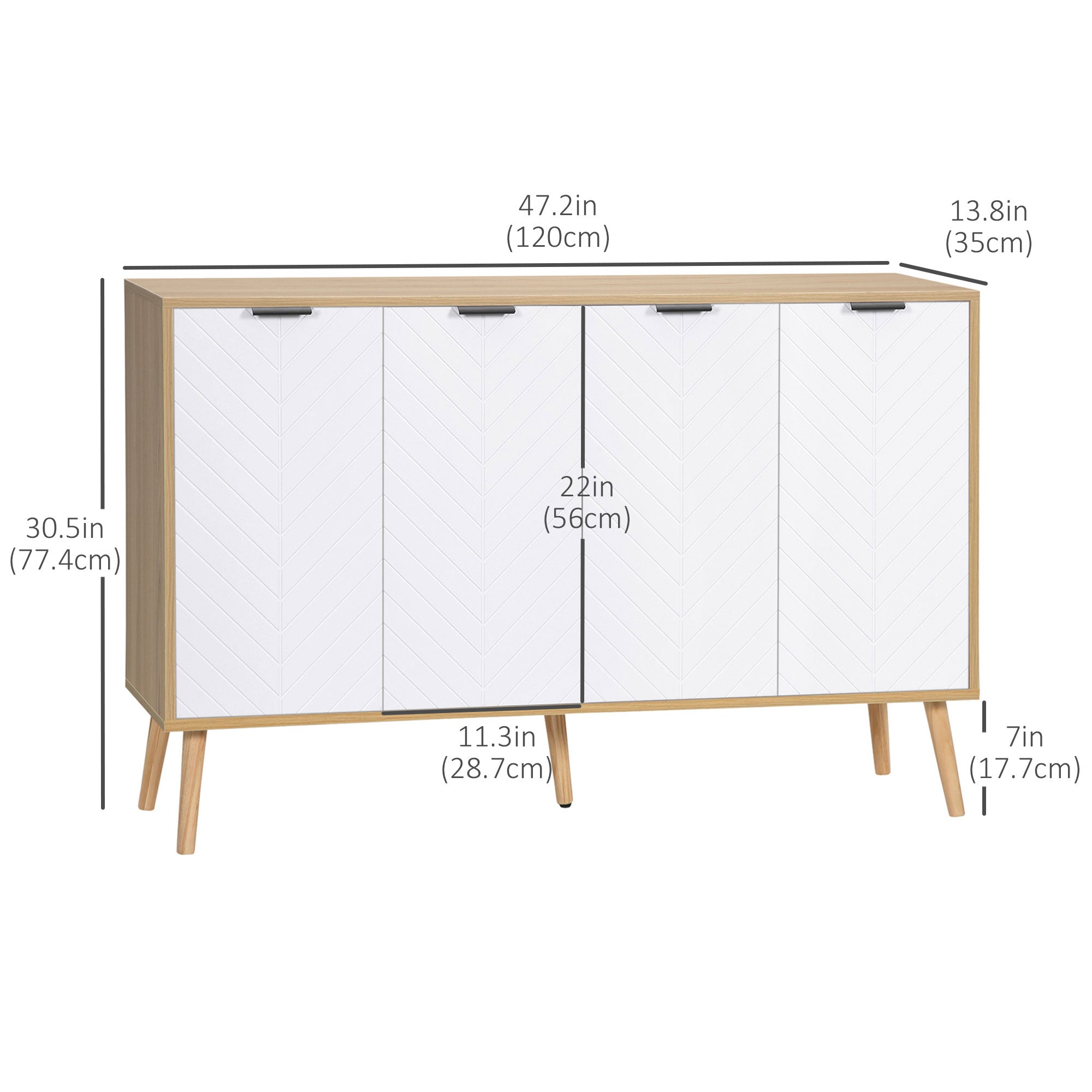 HOMCOM Kitchen Sideboard, Modern Storage Cabinet, Accent Cupboard with Adjustable Shelves, Natural