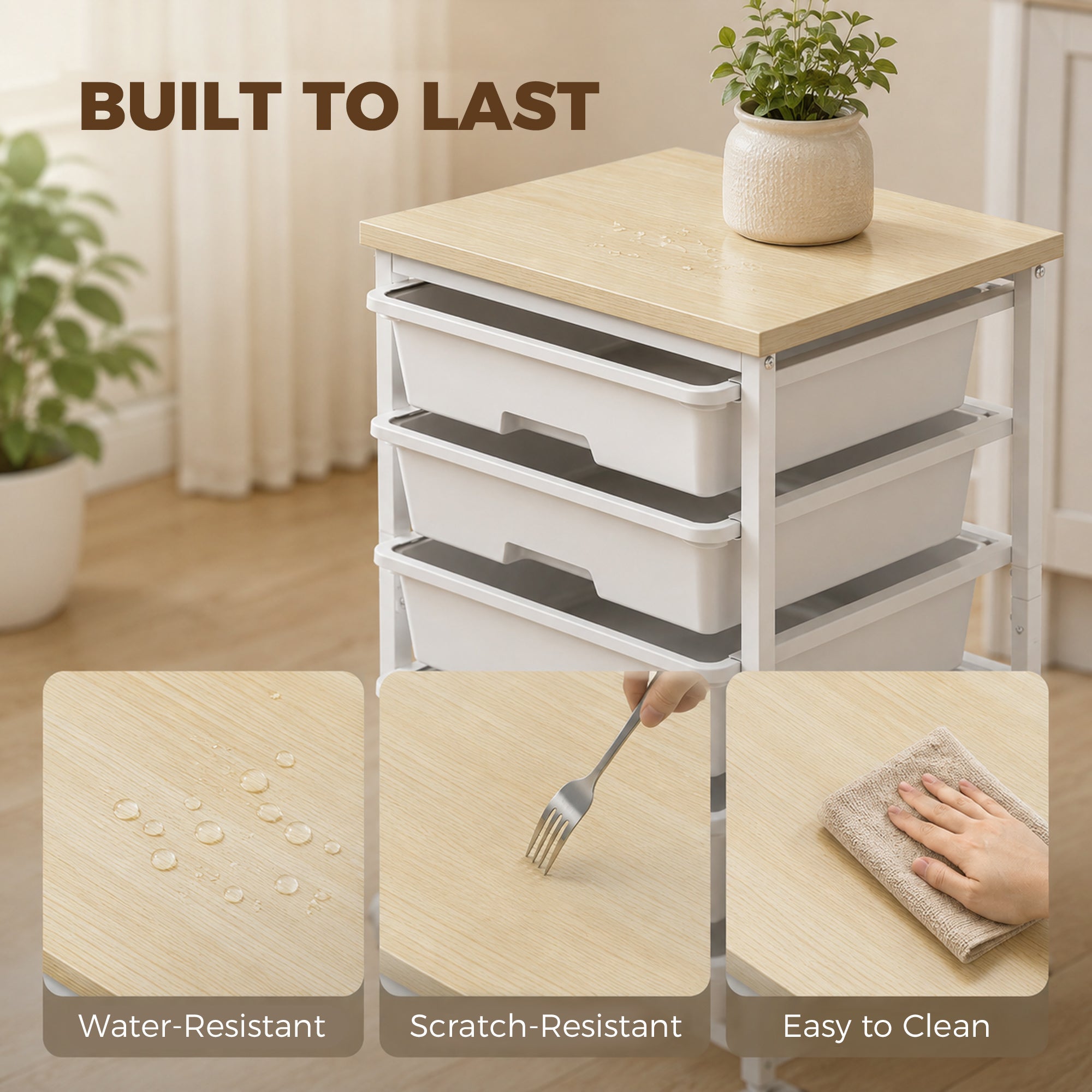 6-Tier Storage Trolley on Wheels, Metal Kitchen Rolling Cart with 5 Pull-Out Drawers, Kitchen Storage Rack for Living Room, Dining Room, Bedroom, Bathroom, White