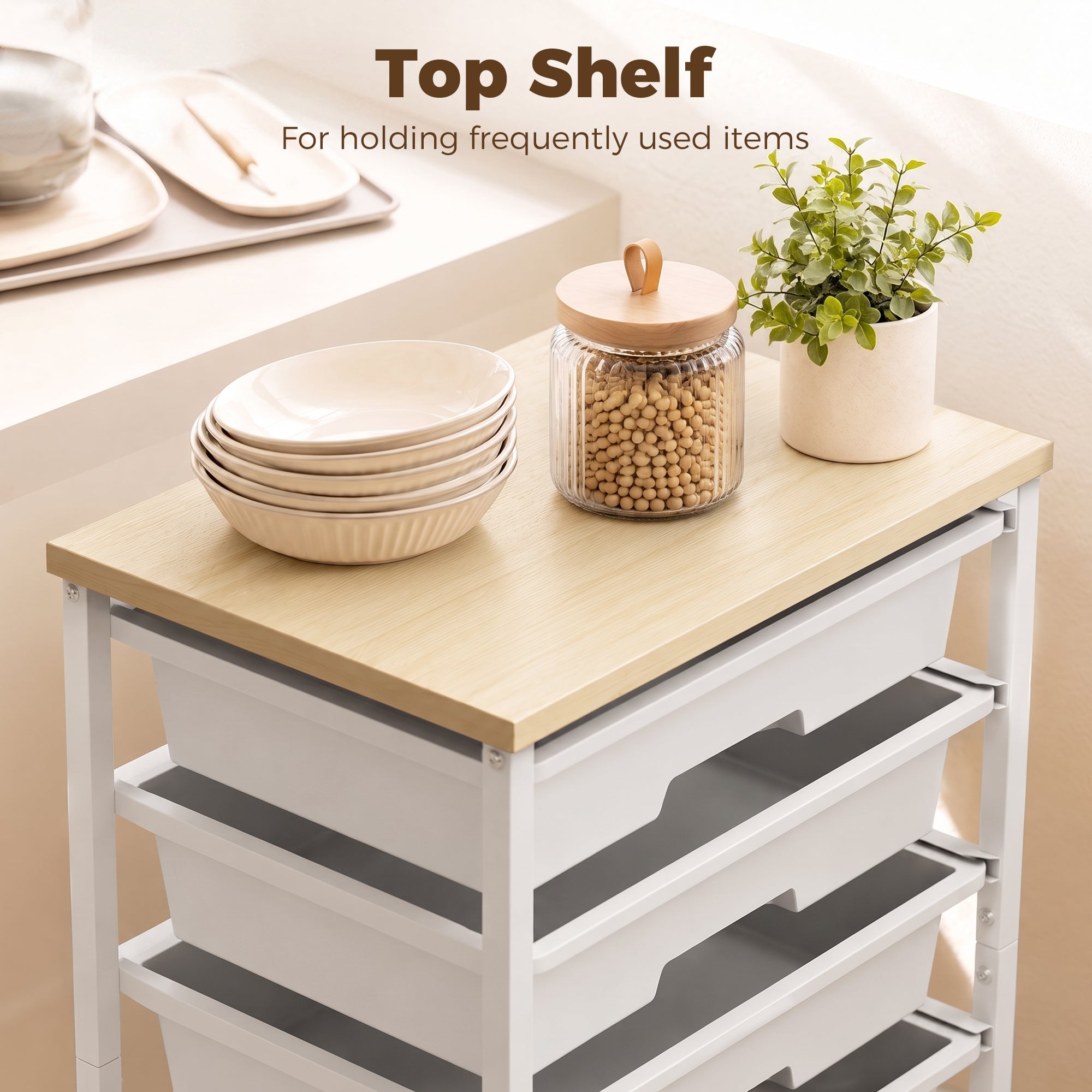 6-Tier Storage Trolley on Wheels, Metal Kitchen Rolling Cart with 5 Pull-Out Drawers, Kitchen Storage Rack for Living Room, Dining Room, Bedroom, Bathroom, White