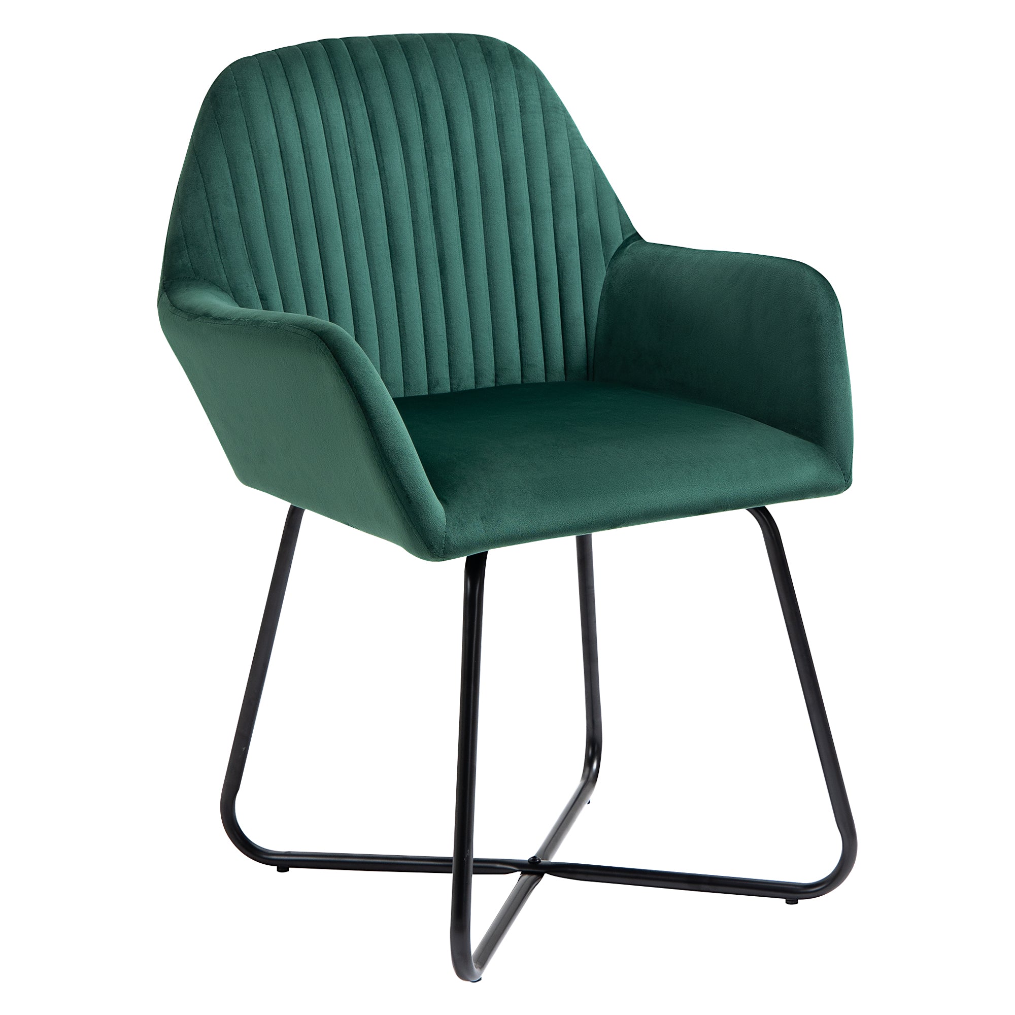 HOMCOM Modern Accent Chair, Velvet-Feel Fabric Upholstered Armchair with Metal Base for Living Room, Green