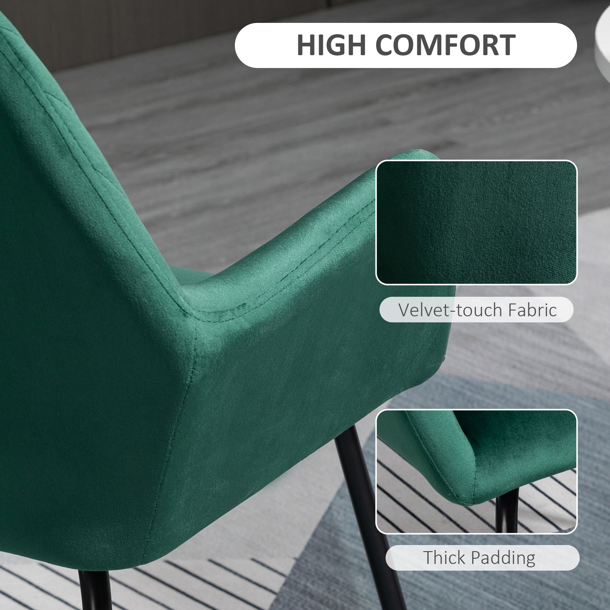 HOMCOM Modern Accent Chair, Velvet-Feel Fabric Upholstered Armchair with Metal Base for Living Room, Green
