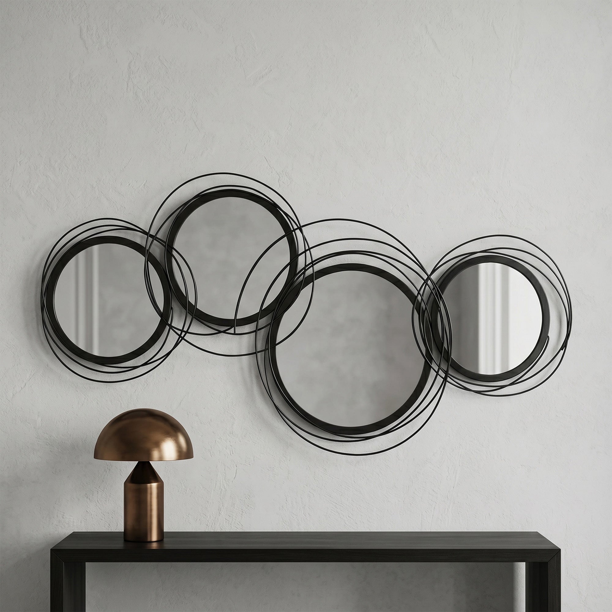 Metal Wall Art 56cm Modern Decorative Mirror Decor Hanging Home Wall Sculptures for Living Room Bedroom Dining Room, Black