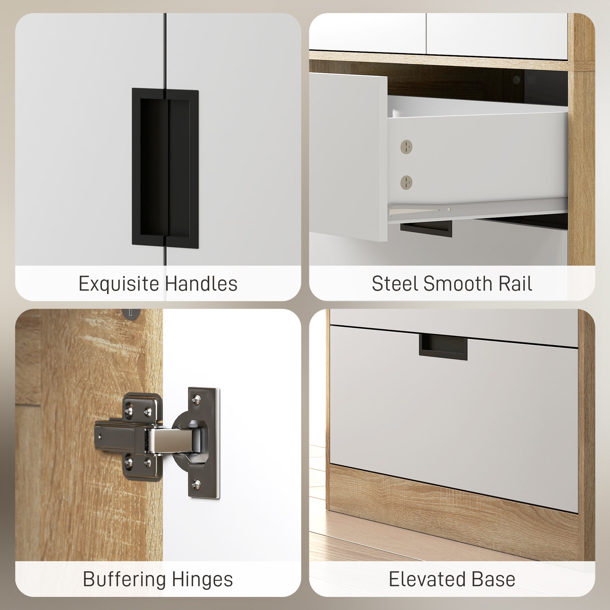 2 Door Wardrobe with 3 Drawers & Hanging Rail, Modern Clothes Storage Cupboard Unit, Bedroom Wardrobe with Soft Closing Hinge, 50D x 80W x 180Hcm, Oak