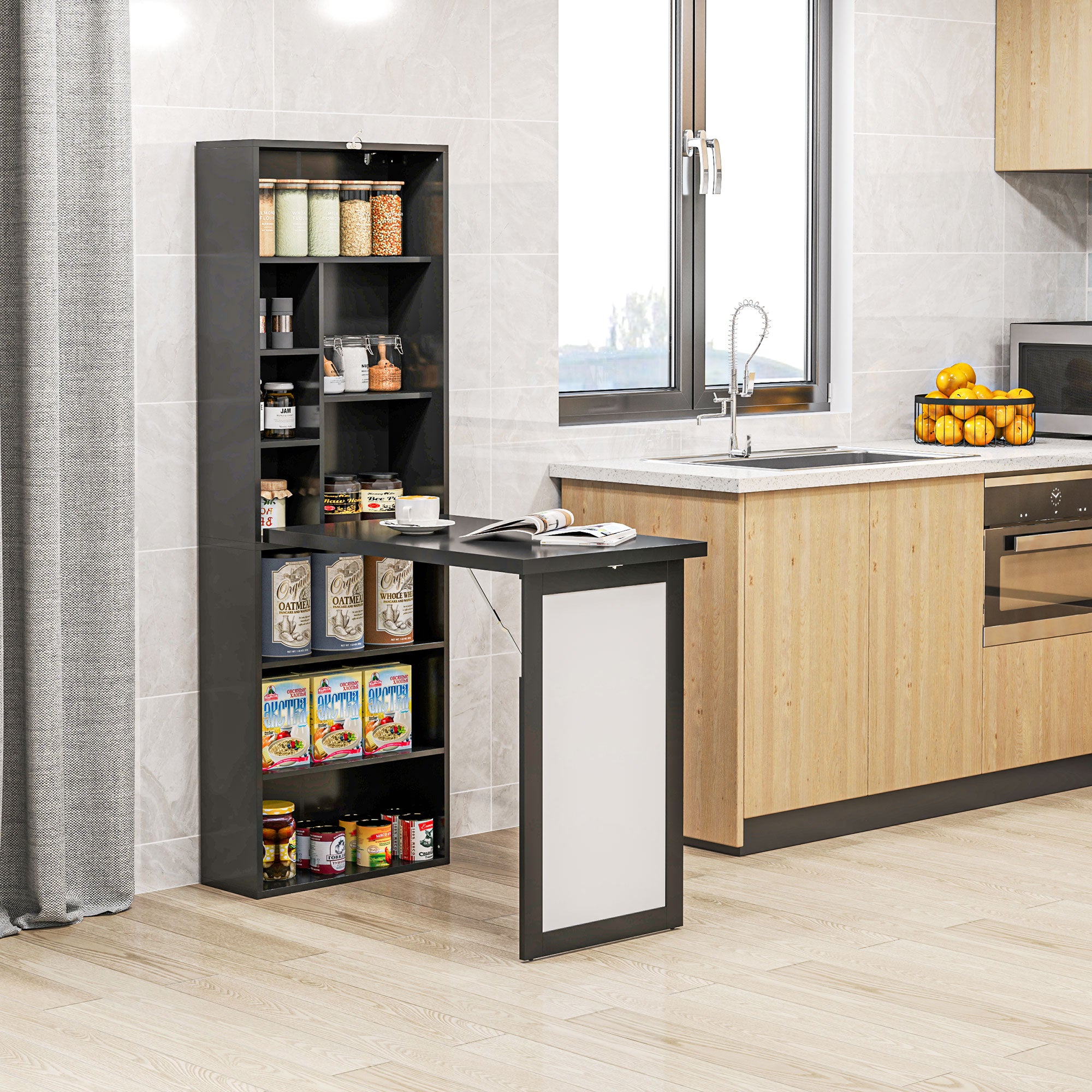 HOMCOM Wall Mounted Computer Desk, Folding Study Table with White Board and Bookshelf, Multifunctional Floating Writing Desk for Home Office, Black