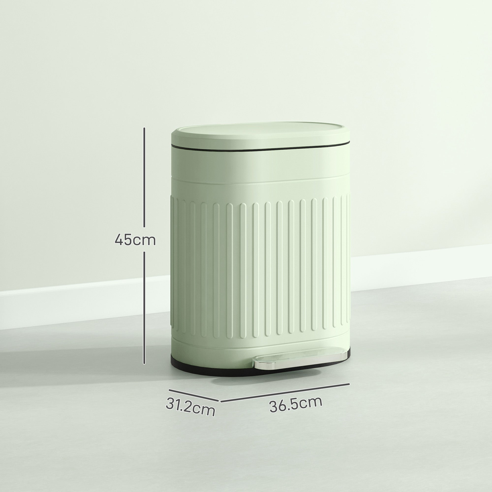 HOMCOM 20 Litre Pedal Bin, Fingerprint Proof Kitchen Bin with Soft-close Lid, Metal Rubbish Bin with Foot Pedal and Removable Inner Bucket, Light Green