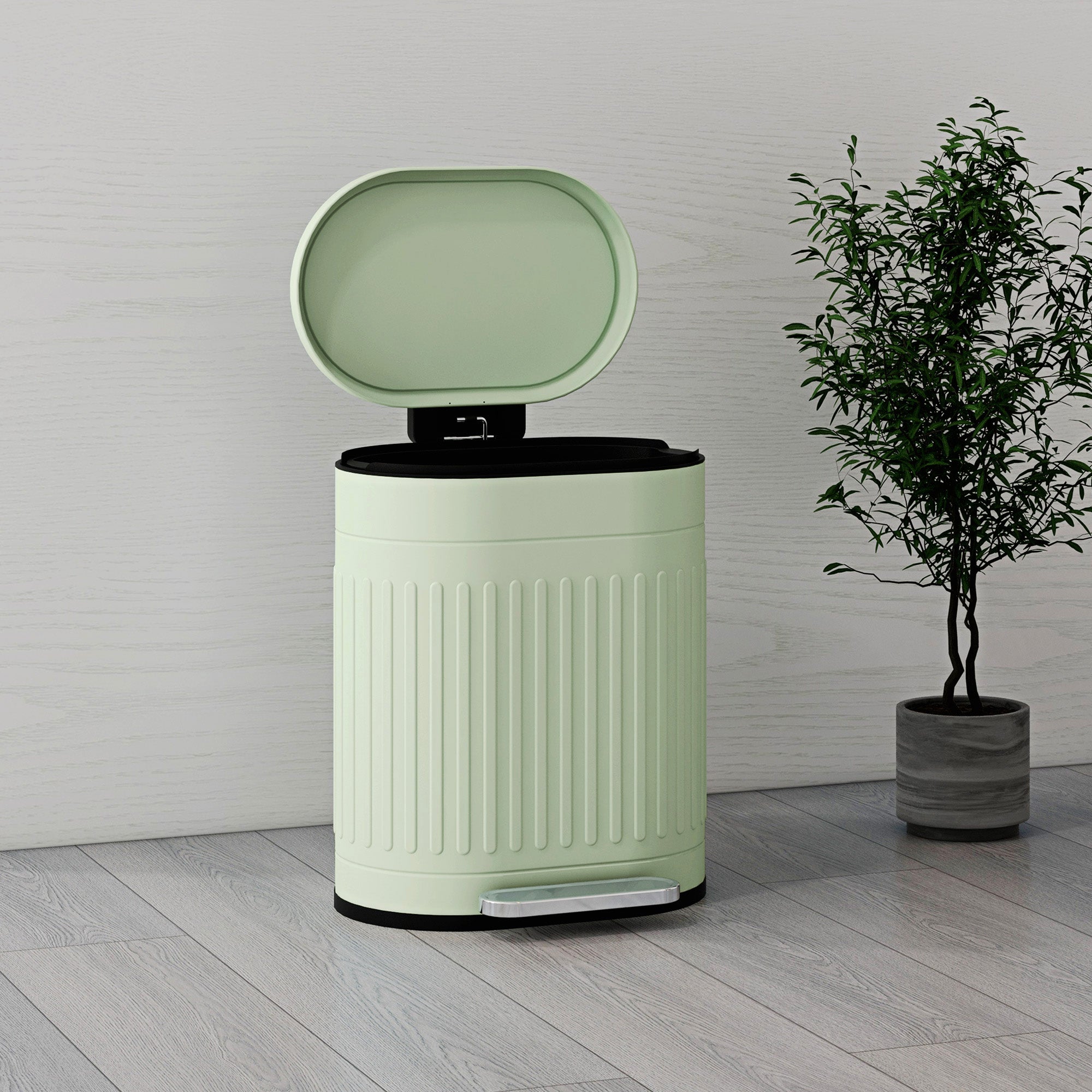 HOMCOM 20 Litre Pedal Bin, Fingerprint Proof Kitchen Bin with Soft-close Lid, Metal Rubbish Bin with Foot Pedal and Removable Inner Bucket, Light Green