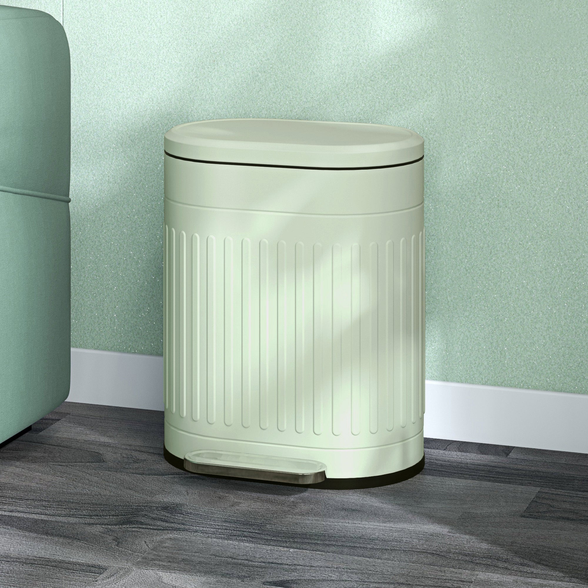 HOMCOM 20 Litre Pedal Bin, Fingerprint Proof Kitchen Bin with Soft-close Lid, Metal Rubbish Bin with Foot Pedal and Removable Inner Bucket, Light Green