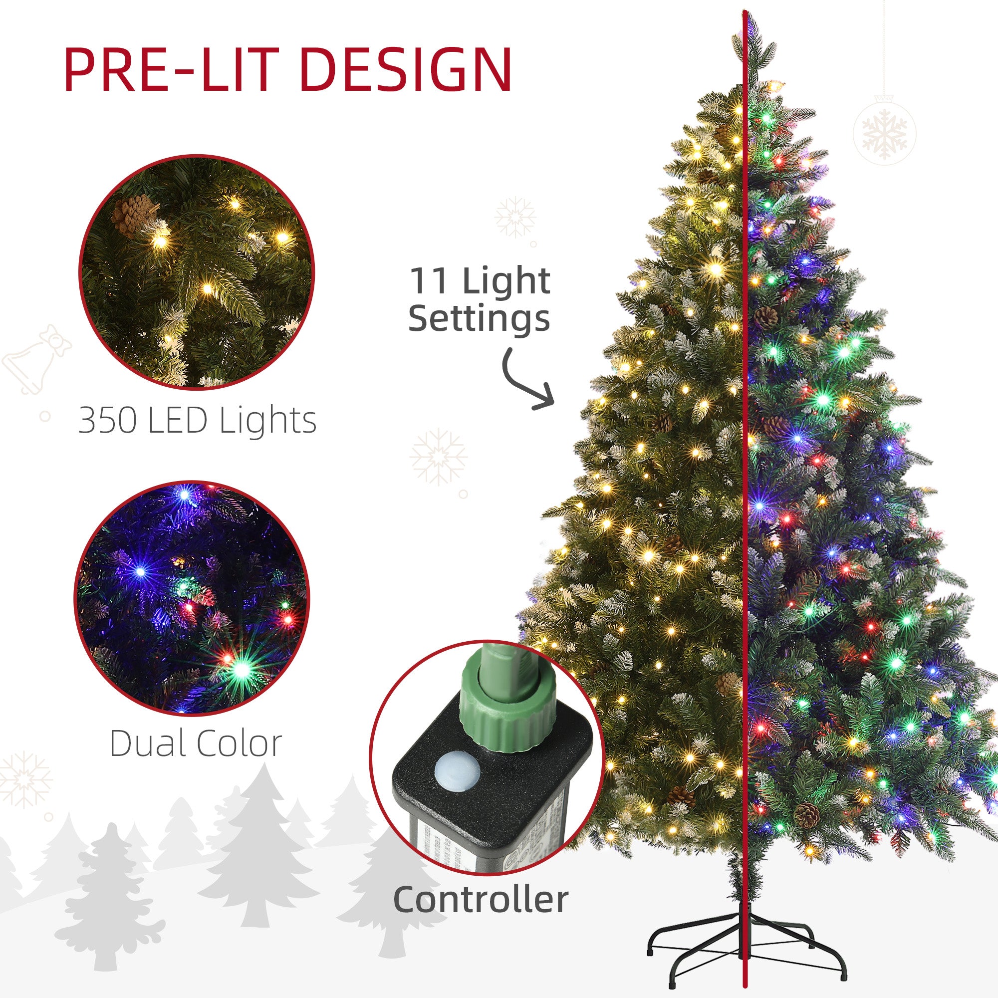 6ft Artificial Prelit Christmas Tree with Dual Colour LED Light and 1078 Tips, Metal Stand, Hinged Xmas Tree for Home Office Holiday, Green