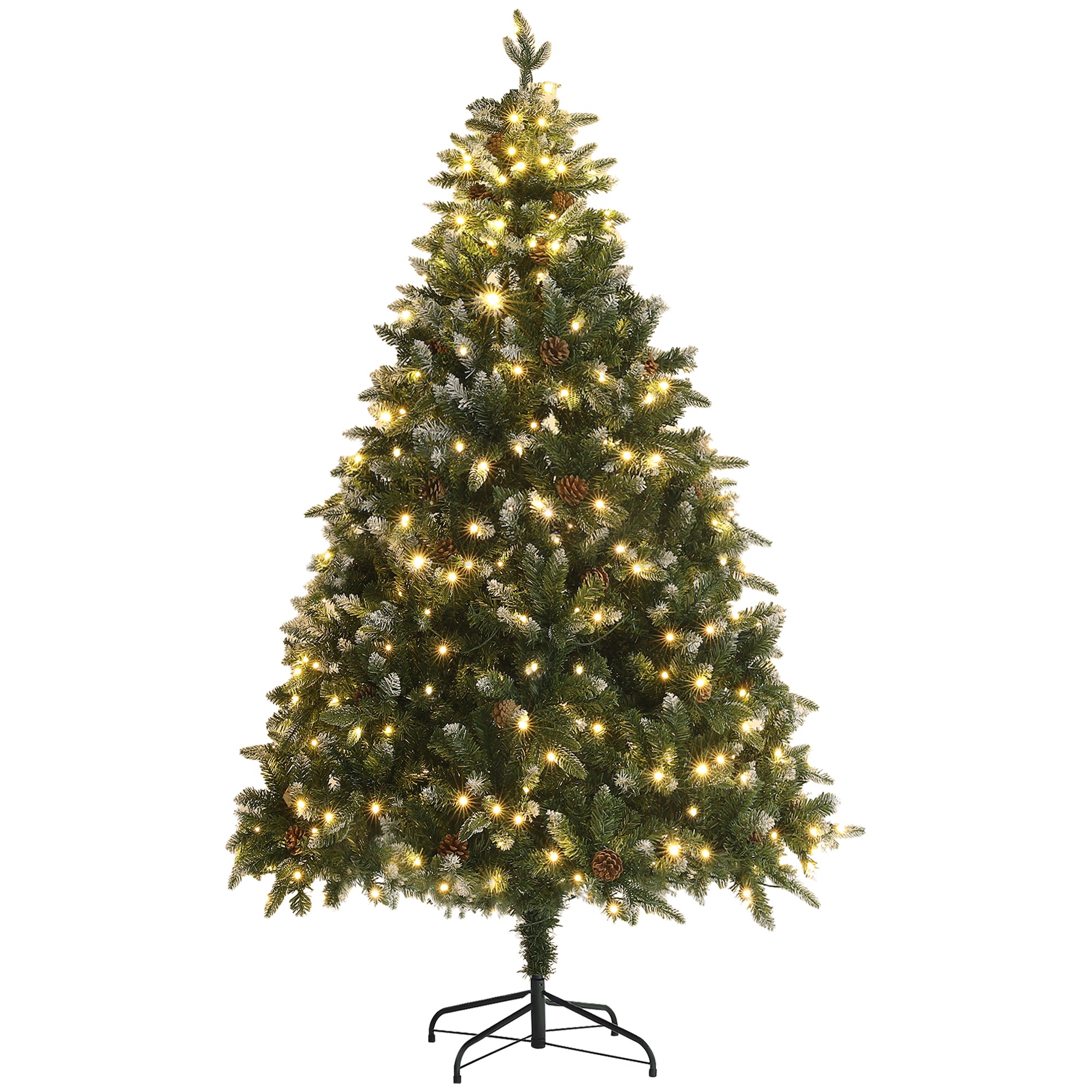 6ft Artificial Prelit Christmas Tree with Dual Colour LED Light and 1078 Tips, Metal Stand, Hinged Xmas Tree for Home Office Holiday, Green