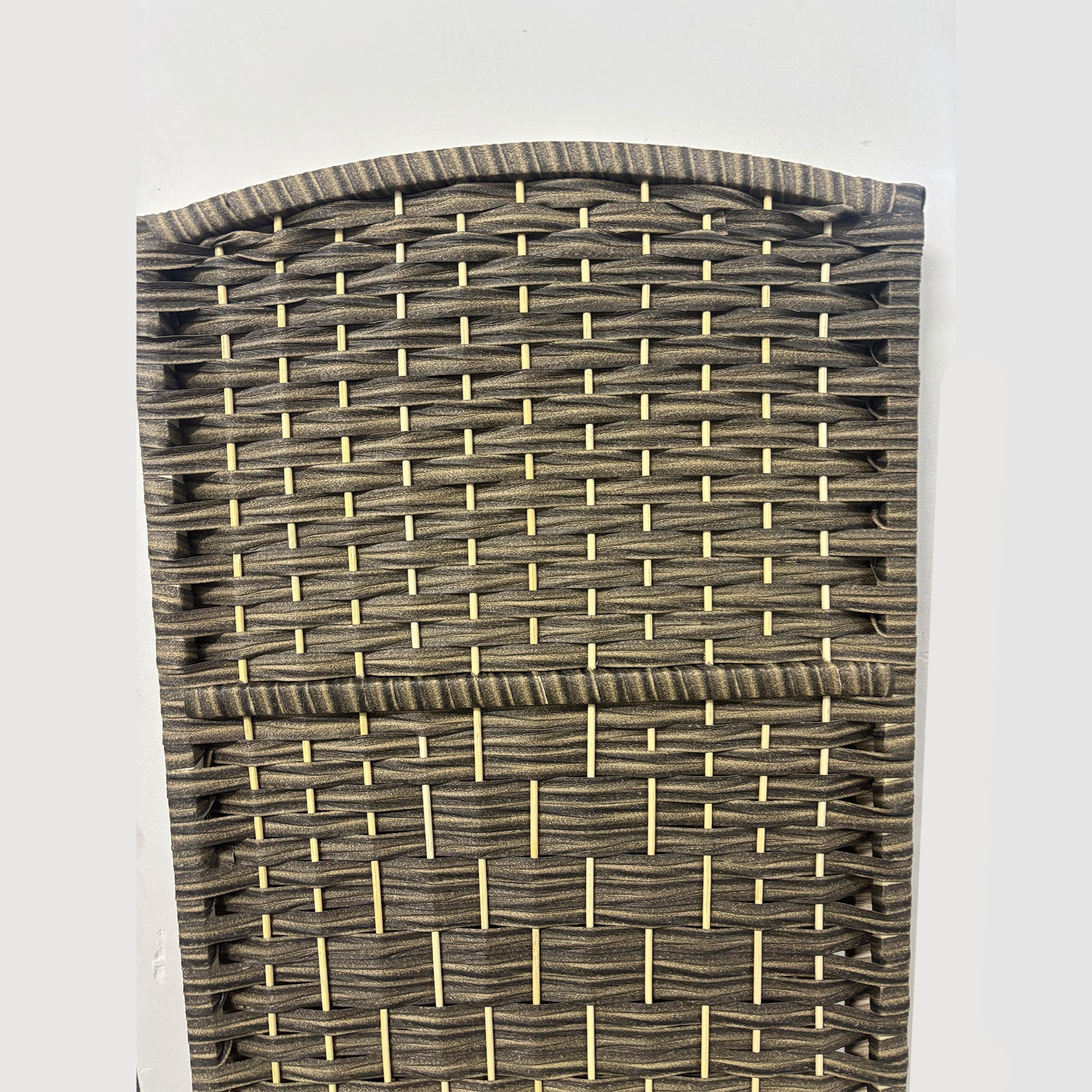 4 Panel Room Divider, 6' Tall Folding Privacy Screen, Hand-Woven Freestanding Wall Partition for Home Office, Bedroom, Dark Rustic Oak