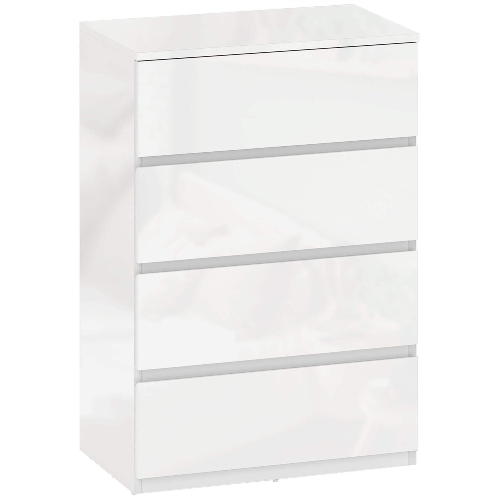 Chest of Drawers, Modern 4 Drawer Dresser with Soft Closing Mechanism for Bedroom, High Gloss White