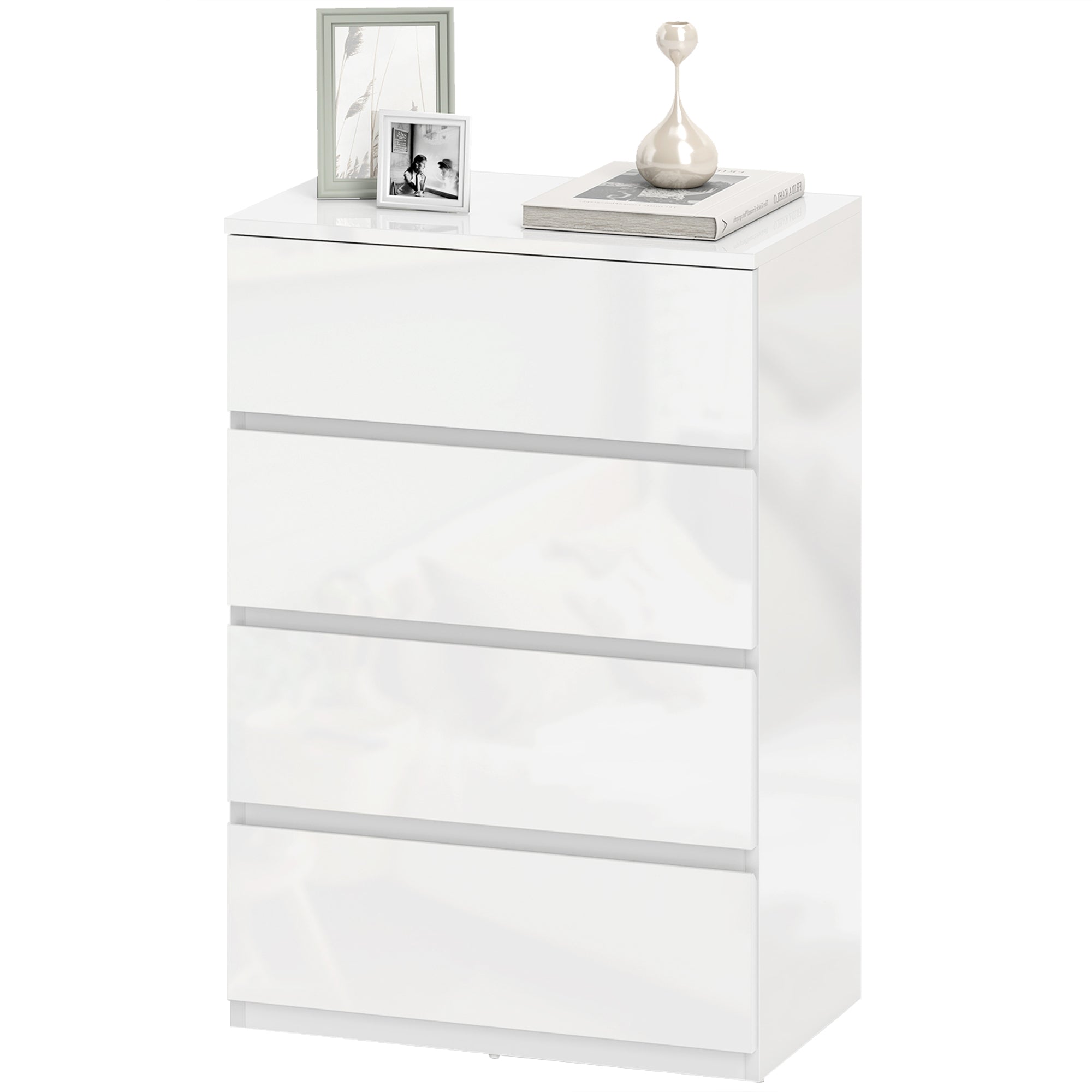 Chest of Drawers, Modern 4 Drawer Dresser with Soft Closing Mechanism for Bedroom, High Gloss White