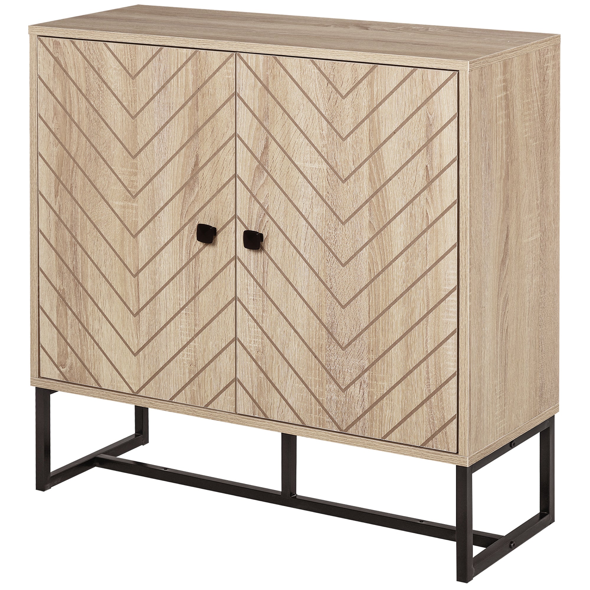 Modern Sideboard, 31.5" Buffet Cabinet with Adjustable Shelf, Coffee Bar Cabinet with Steel Base and 2 Chevron Doors, Natural Wood
