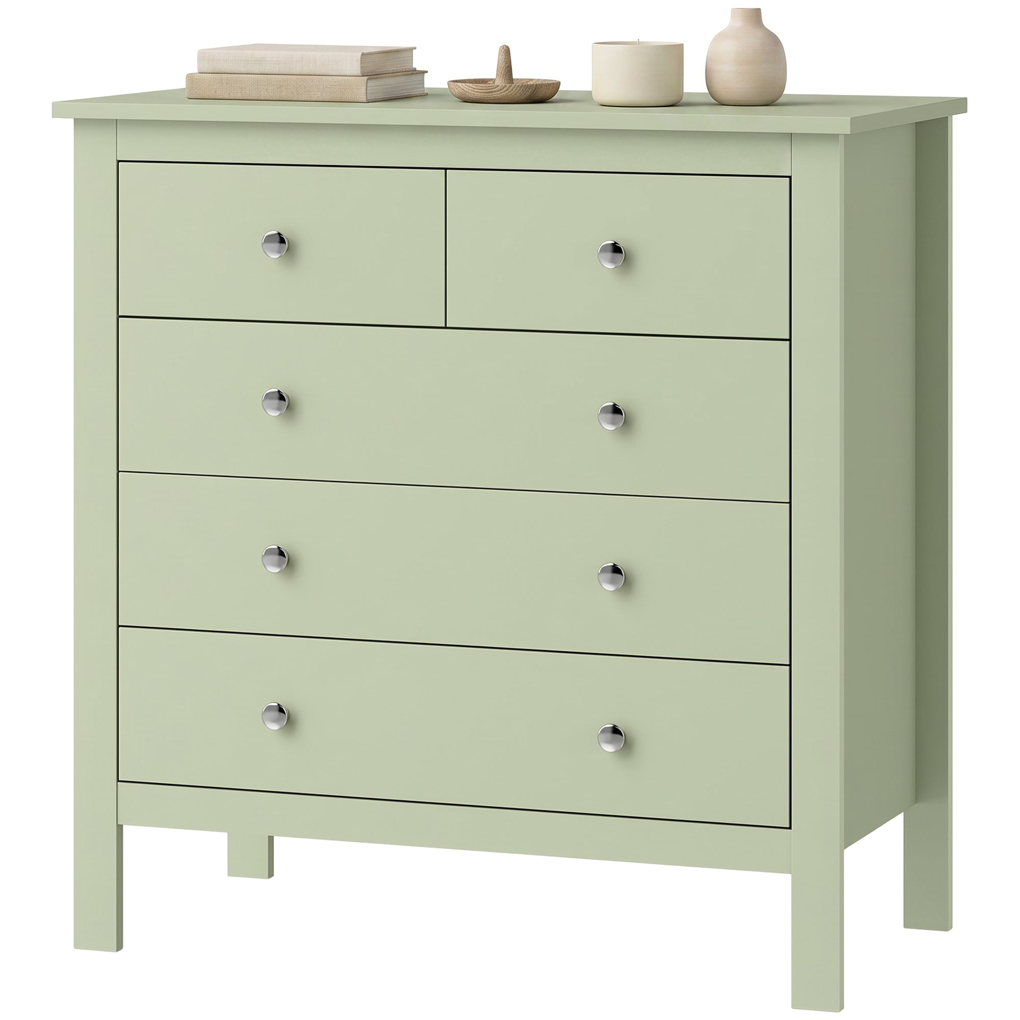 5 Drawer Chest of Drawers, Modern Dresser for Bedroom, Bedside Storage Cabinet, Wide Storage Unit with Glide Runners for Living Room, Hallway, Closet, 79 x 39.5 x 80.5 cm, Sage Green