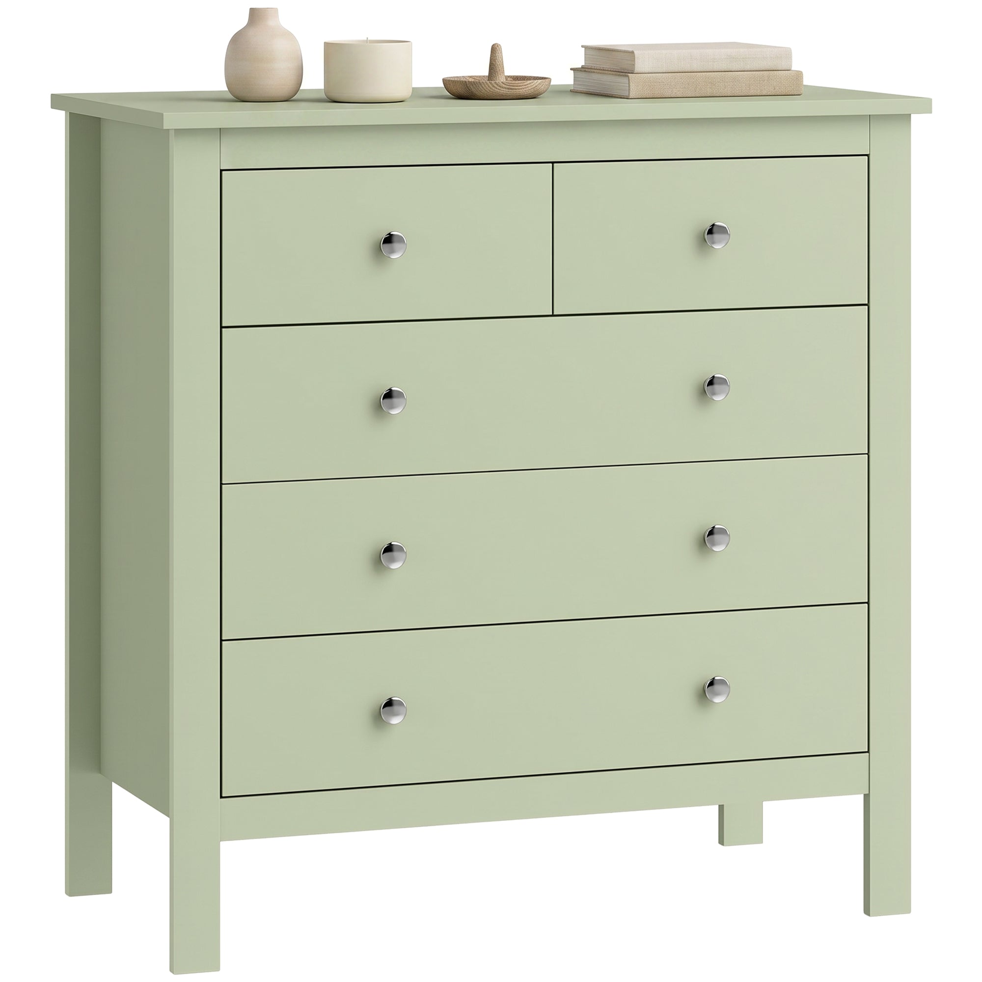 5 Drawer Chest of Drawers, Modern Dresser for Bedroom, Bedside Storage Cabinet, Wide Storage Unit with Glide Runners for Living Room, Hallway, Closet, 79 x 39.5 x 80.5 cm, Sage Green