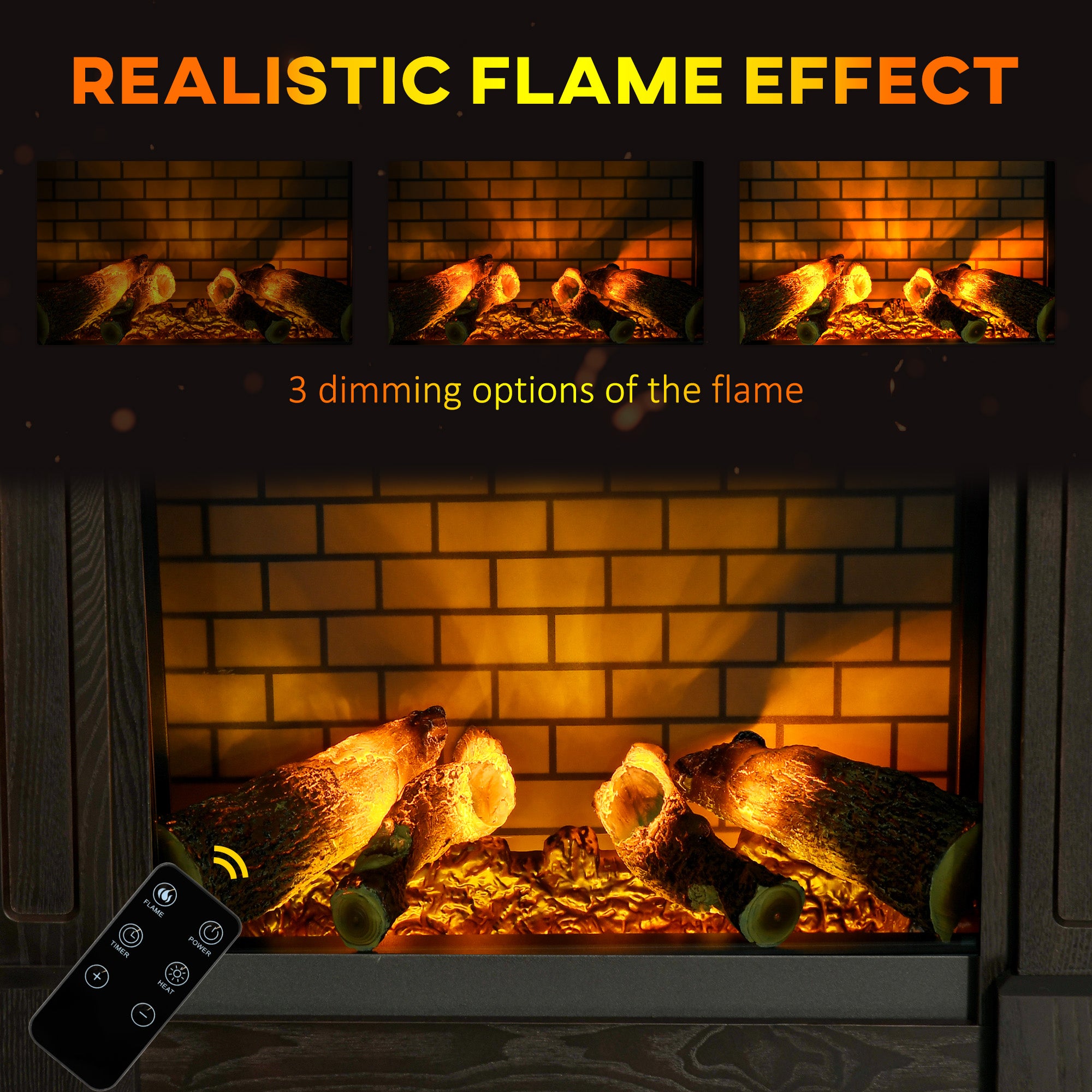 HOMCOM 32" Electric Fireplace Heater with Mantel, Freestanding Fireplace Stove with Log Hearth, Adjustable Realistic Flame and Remote Control, 700W/1400W, Brown