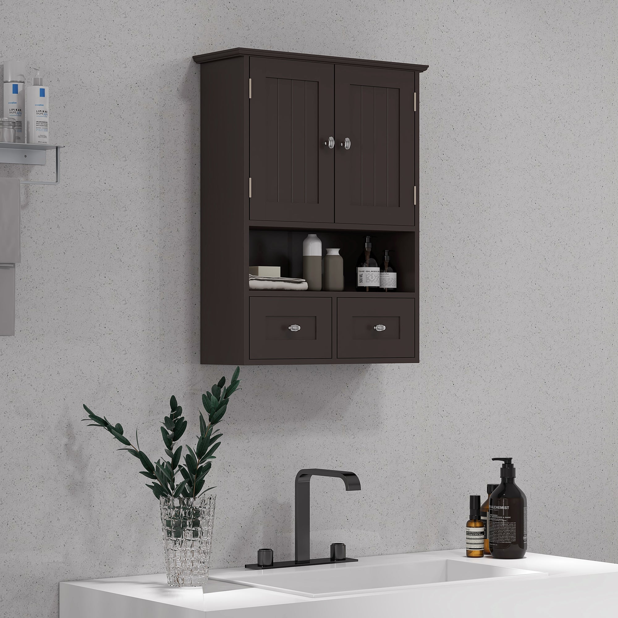 kleankin Bathroom Wall Cabinet, Medicine Cabinet, Over Toilet Storage Cabinet with Shelf and Drawers for Hallway, Living Room, Brown