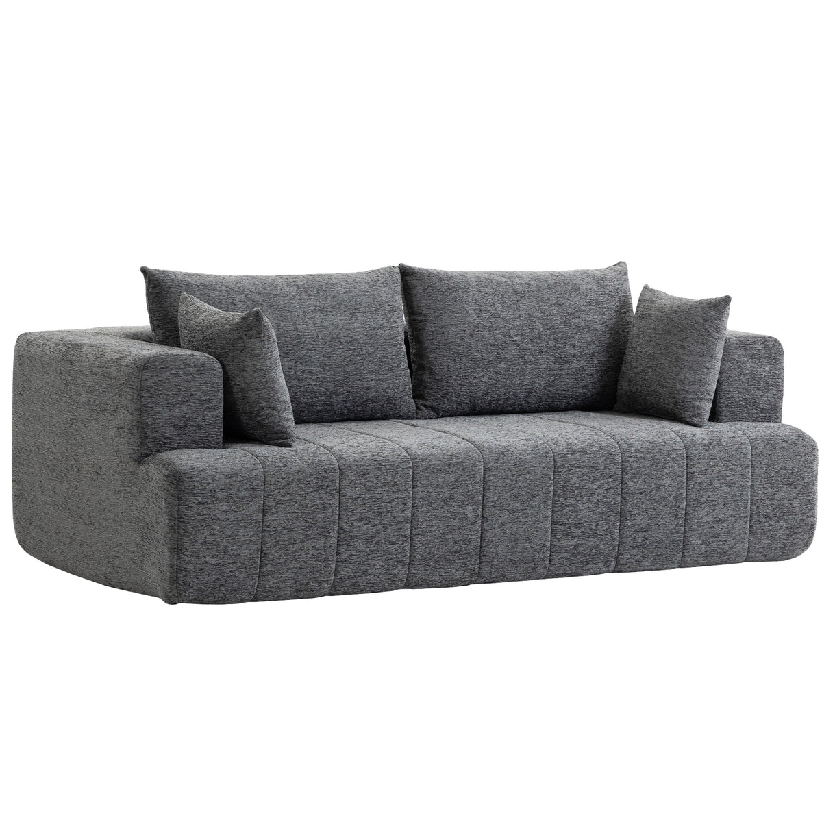 3 Seater Sofa, Chenille Boneless Cloud Couch with Thick Spring Cushion, Wide and Deep Seat, Wide Armrests, 2 Pillows, Anti-Slip Bottom, Modern Sofa Settee for Living Room, Grey
