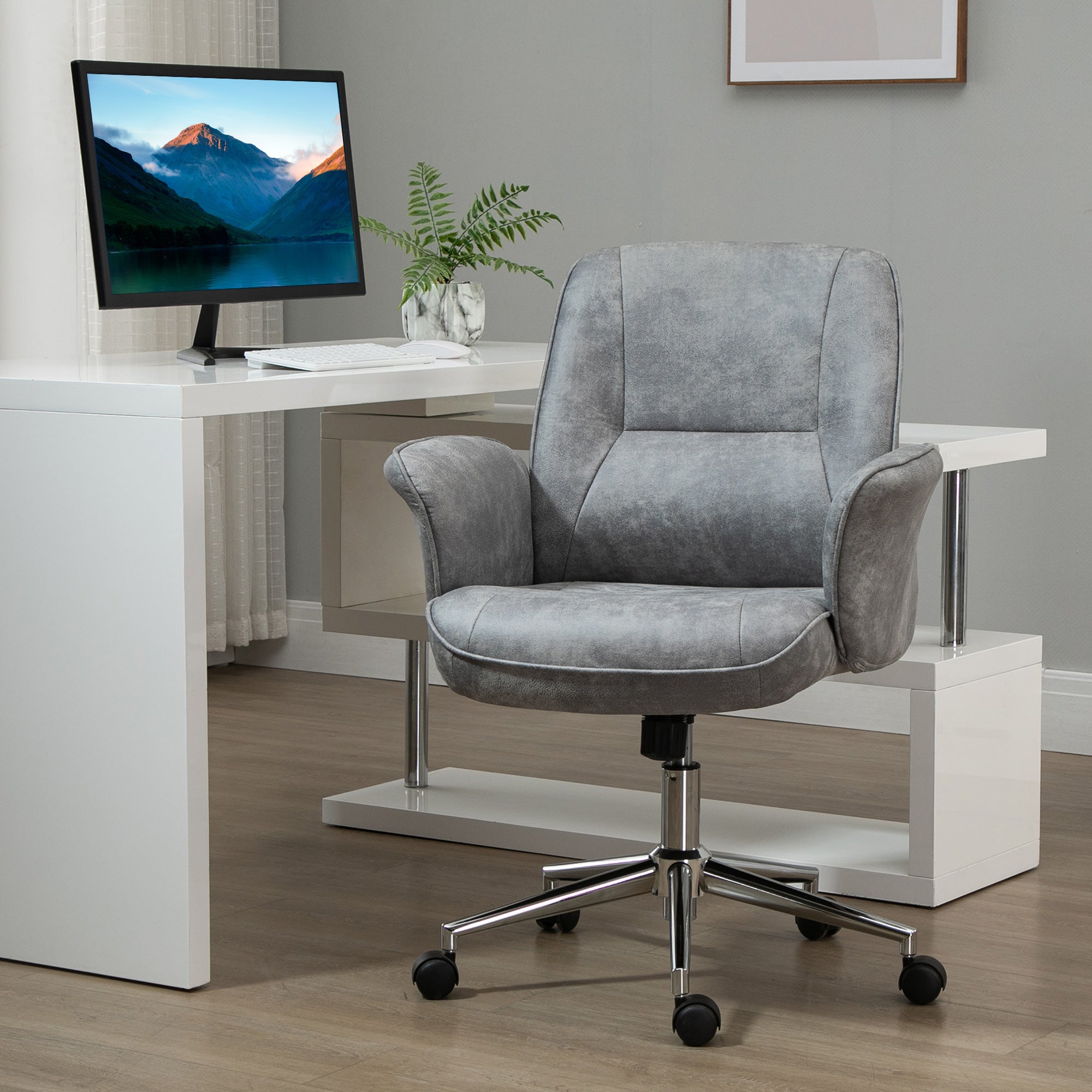 Vinsetto Swivel Computer Office Chair Mid Back Desk Chair for Home Study Bedroom, Light Grey