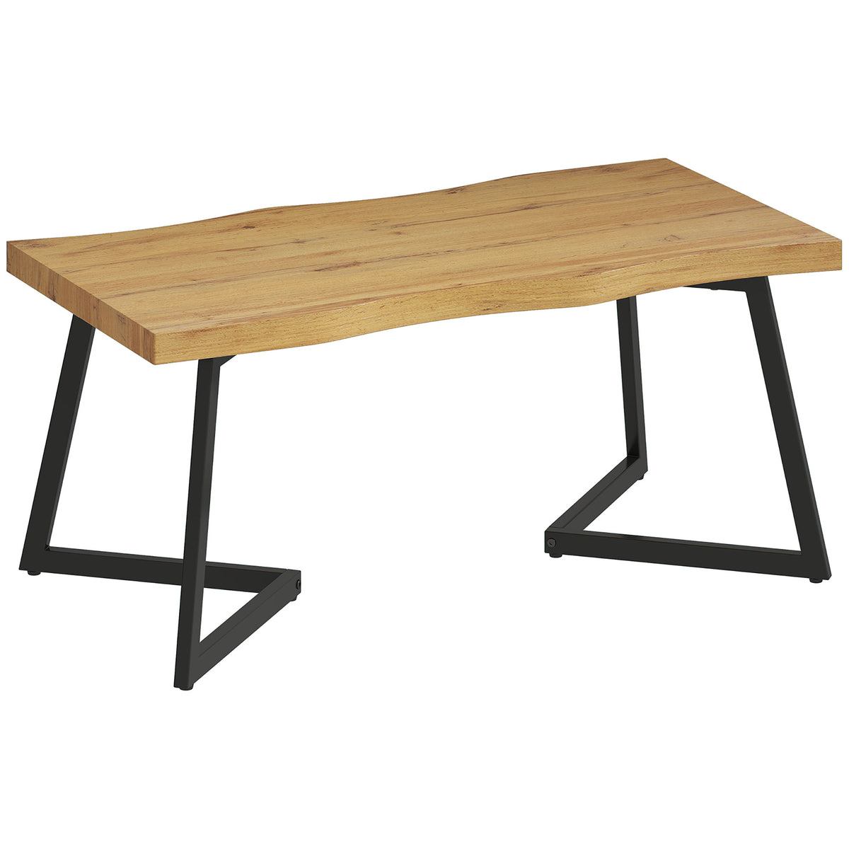 Modern Coffee Table, Living Room Table with Curved Thick Top and Metal Legs for Living Room, Bedroom, Office, 39.4" x 19.7" x 17.7", Oak