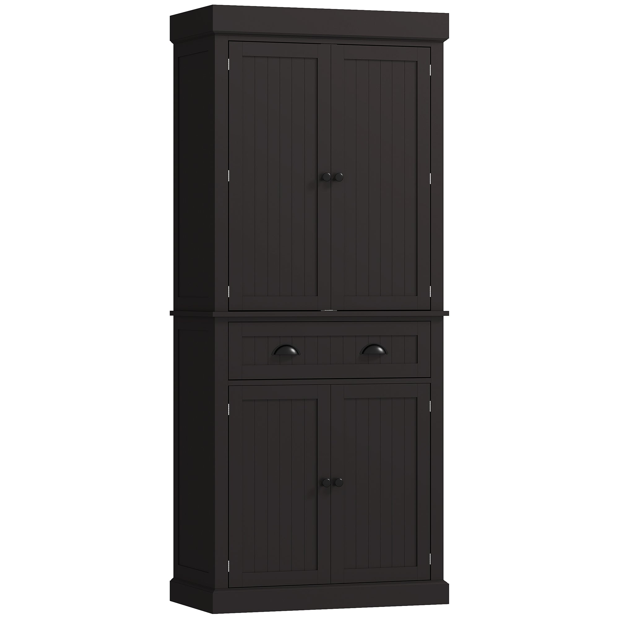 71" Pantry Cabinet with LED Motion Sensor Light, Freestanding Kitchen Pantry with 6 Spice Racks, Drawer and Adjustable Shelves, Tall Buffet Cabinet with Hutch, Black
