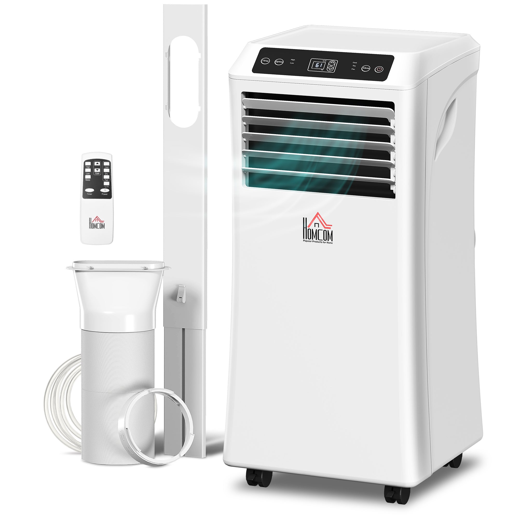 8000BTU Portable Air Conditioner, Dehumidifier, Remote, 2 Speed Fans, 24-Hour Timer, White