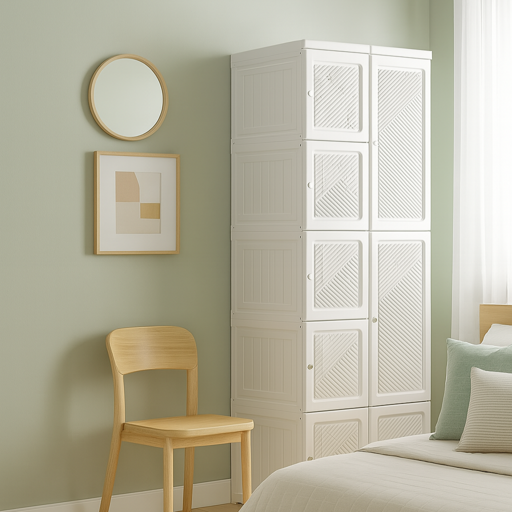 Portable Wardrobe Closet, Folding Armoire Clothes Organizer w/ 6 Cube Compartments, White