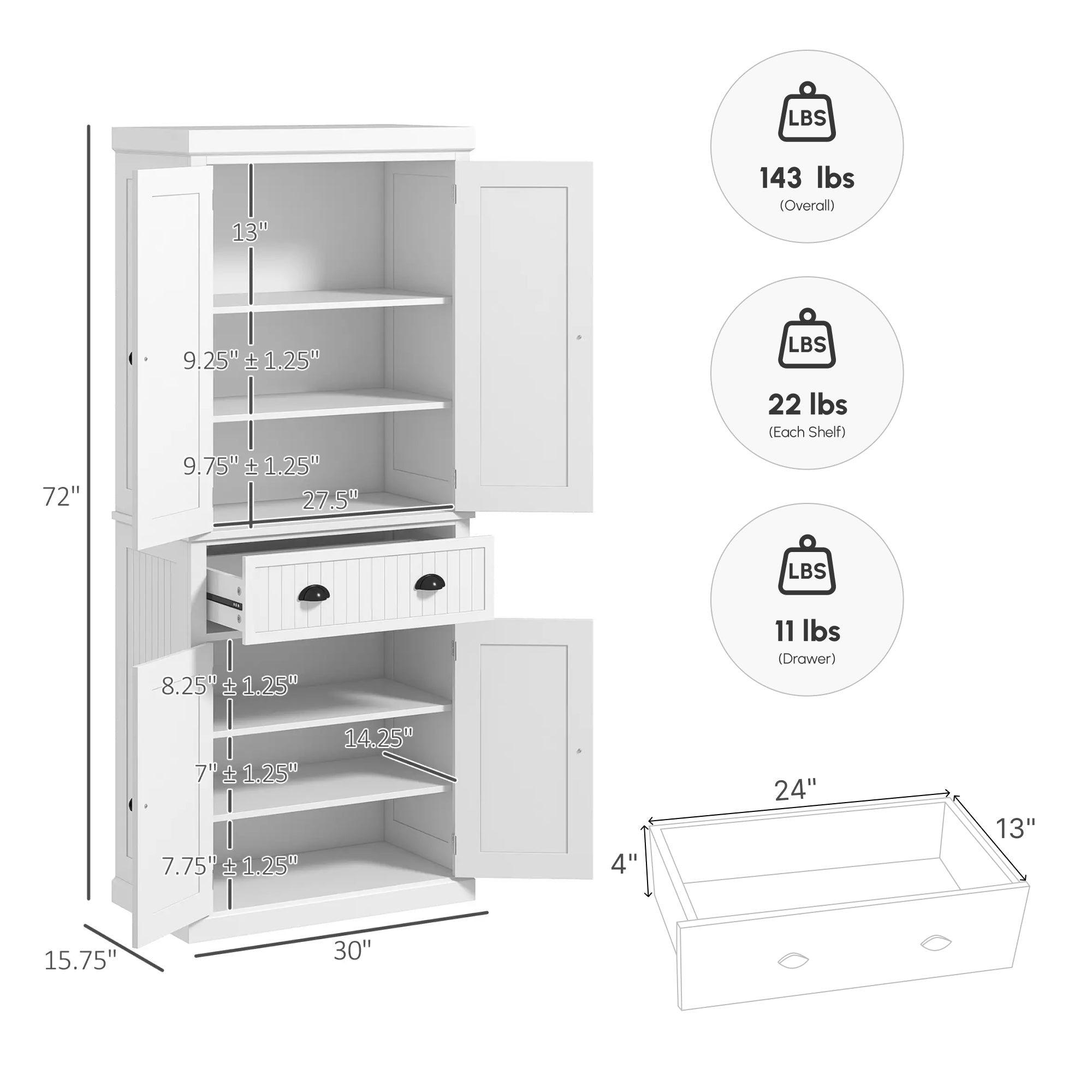 72" Kitchen Cabinet Pantry Storage Cabinet with Doors and Shelves