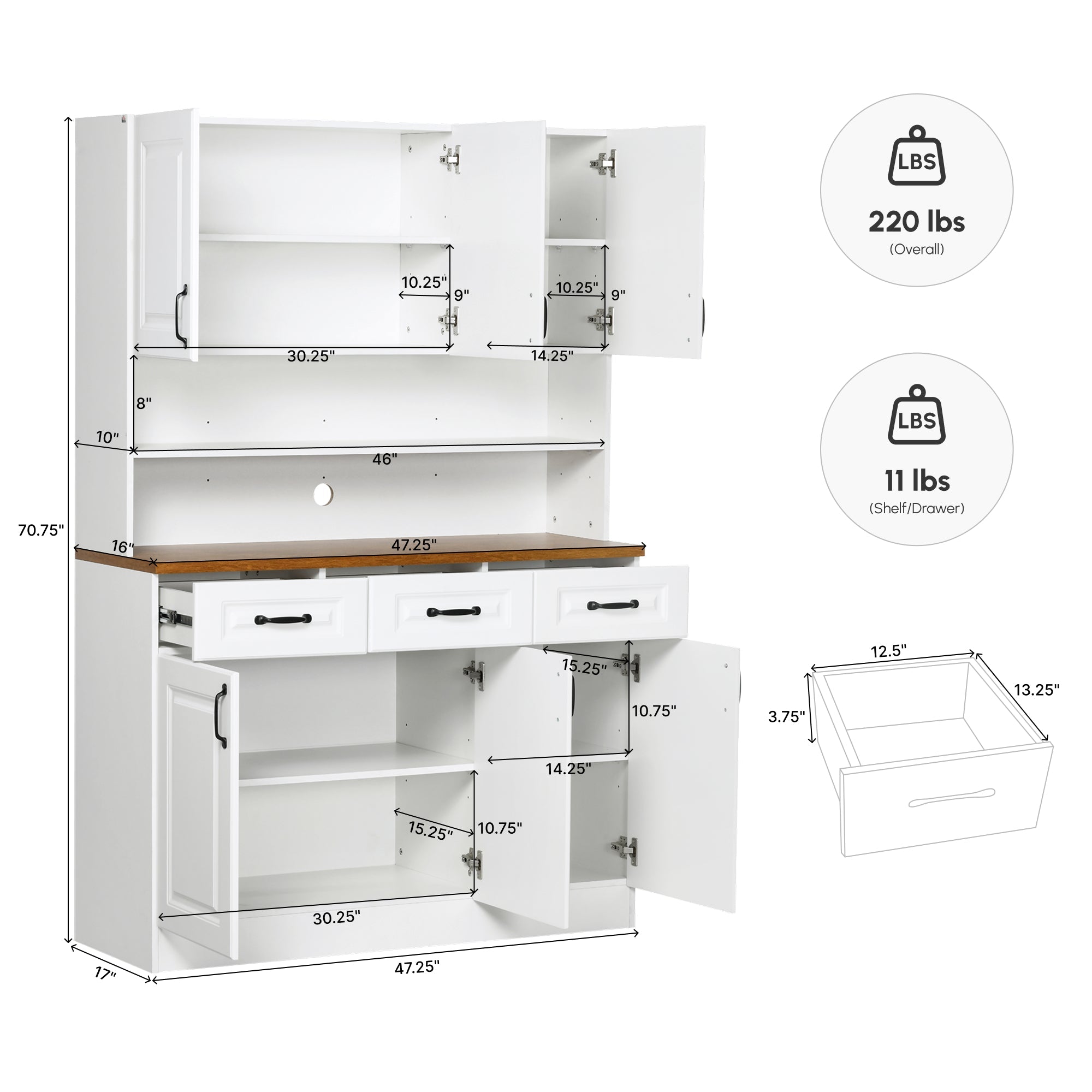 71" Freestanding Buffet with Hutch Farmhouse Storage Cabinet White
