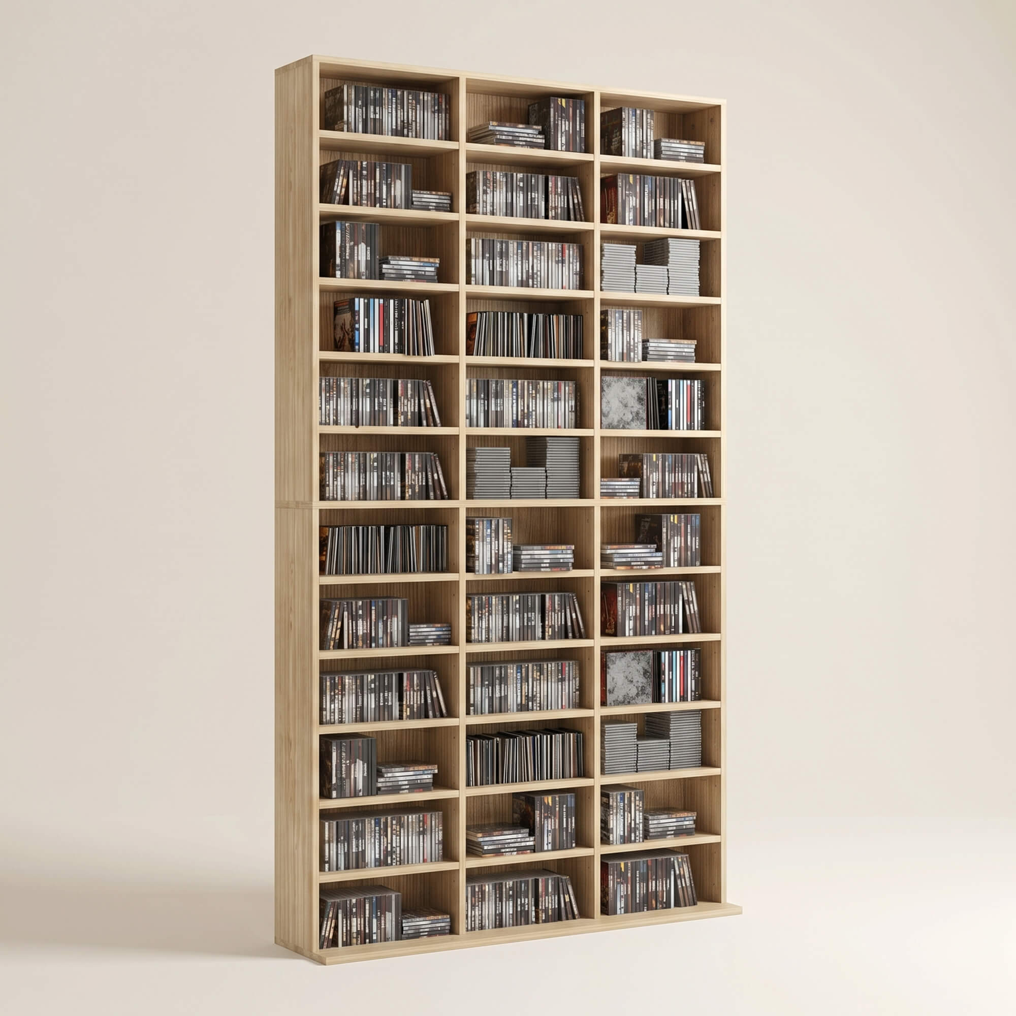 1116 CD/ 528 DVD Storage Unit, Media Storage Shelf, Wooden Display Unit with Adjustable Shelves, 102 x 195 cm, Oak Tone